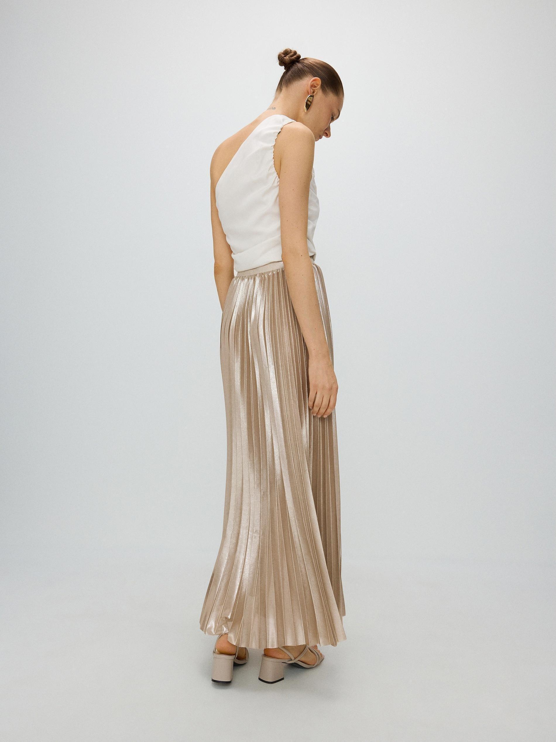 Beige Elastic Waistband Midi Skirt, , large image number 5