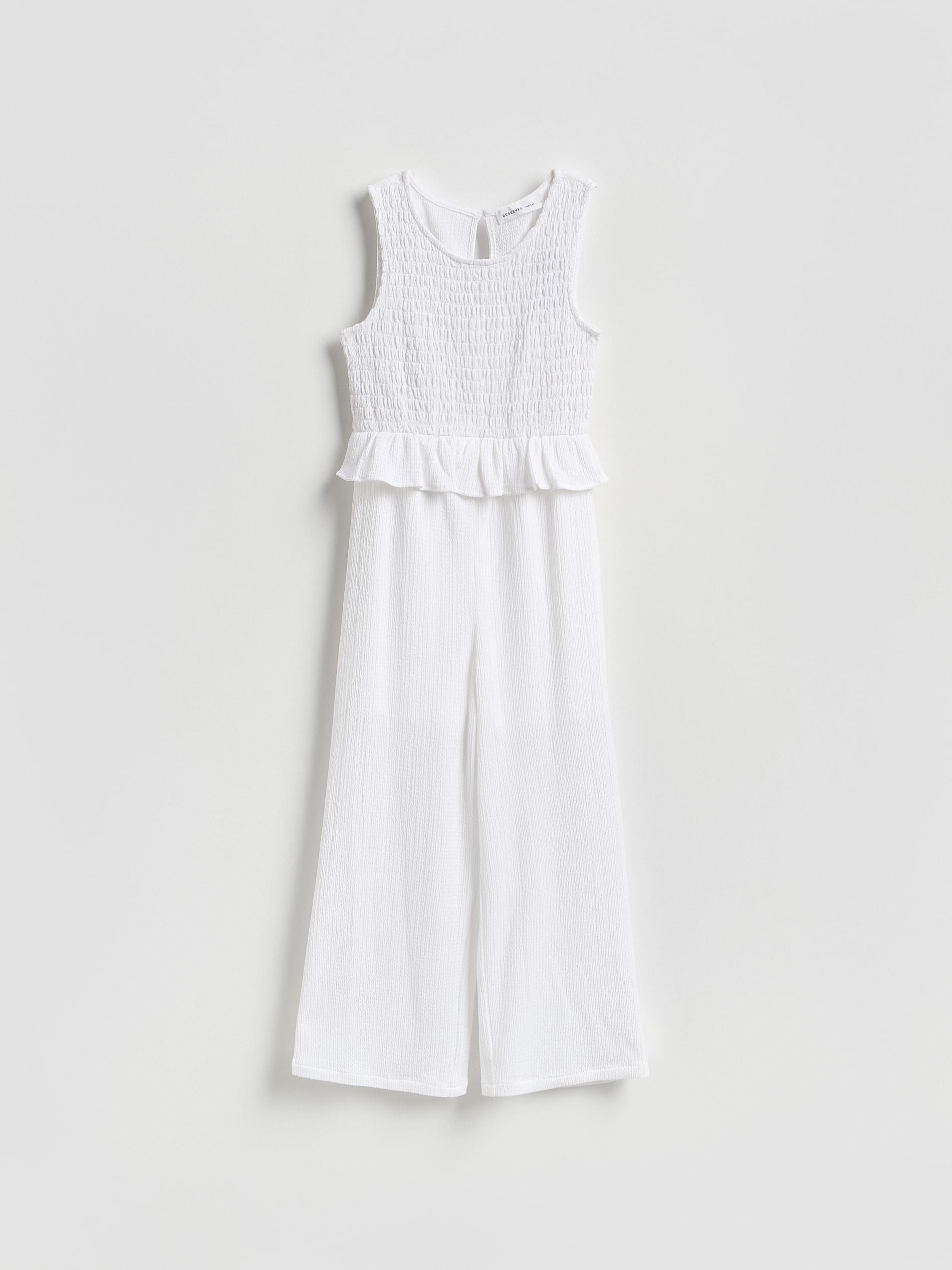 Cream Jumpsuit In Crinkled Fabric, Ivory, large image number 0
