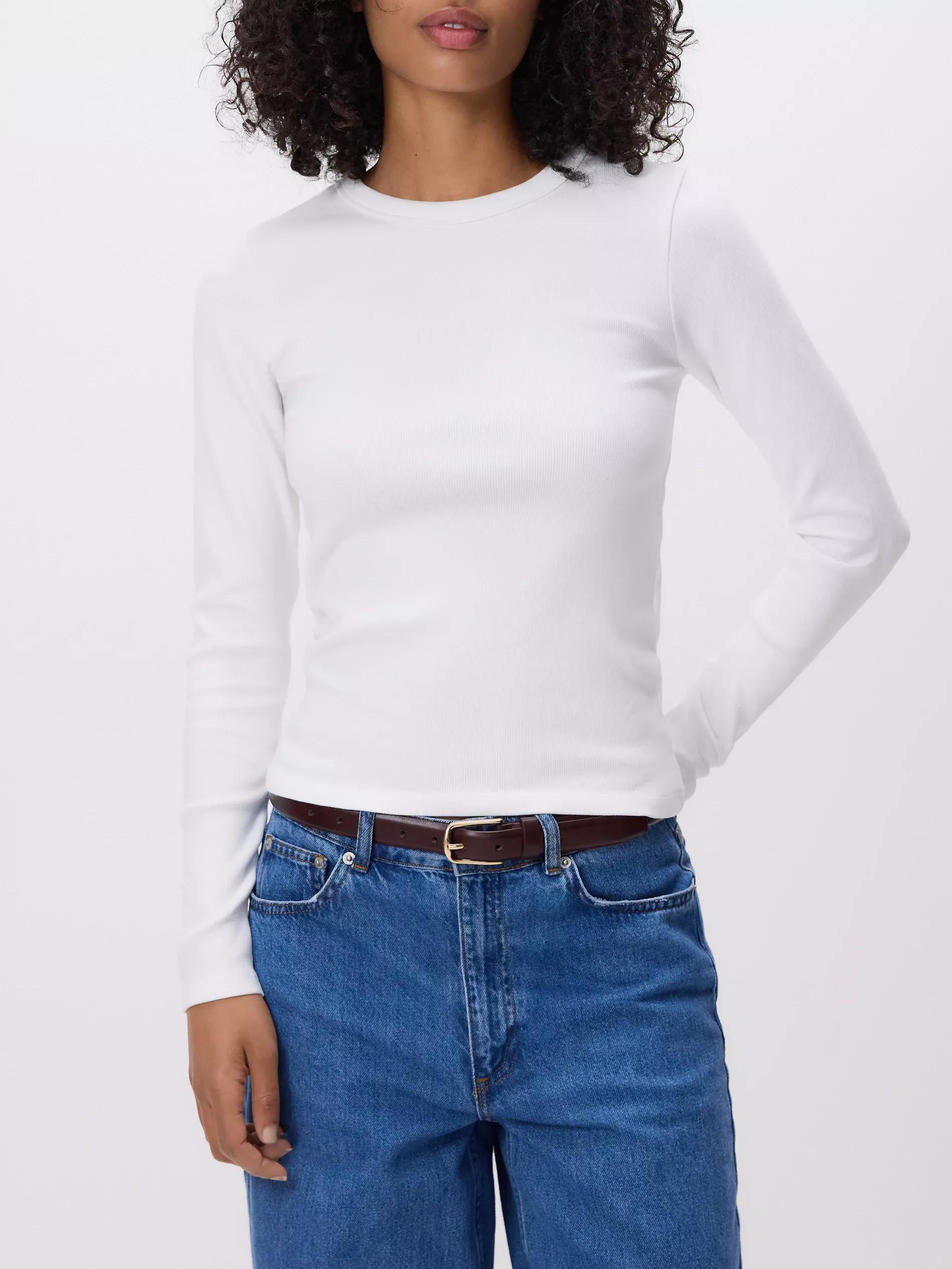 Cream Rib Knit Long Sleeve T-Shirt, Ivory, medium