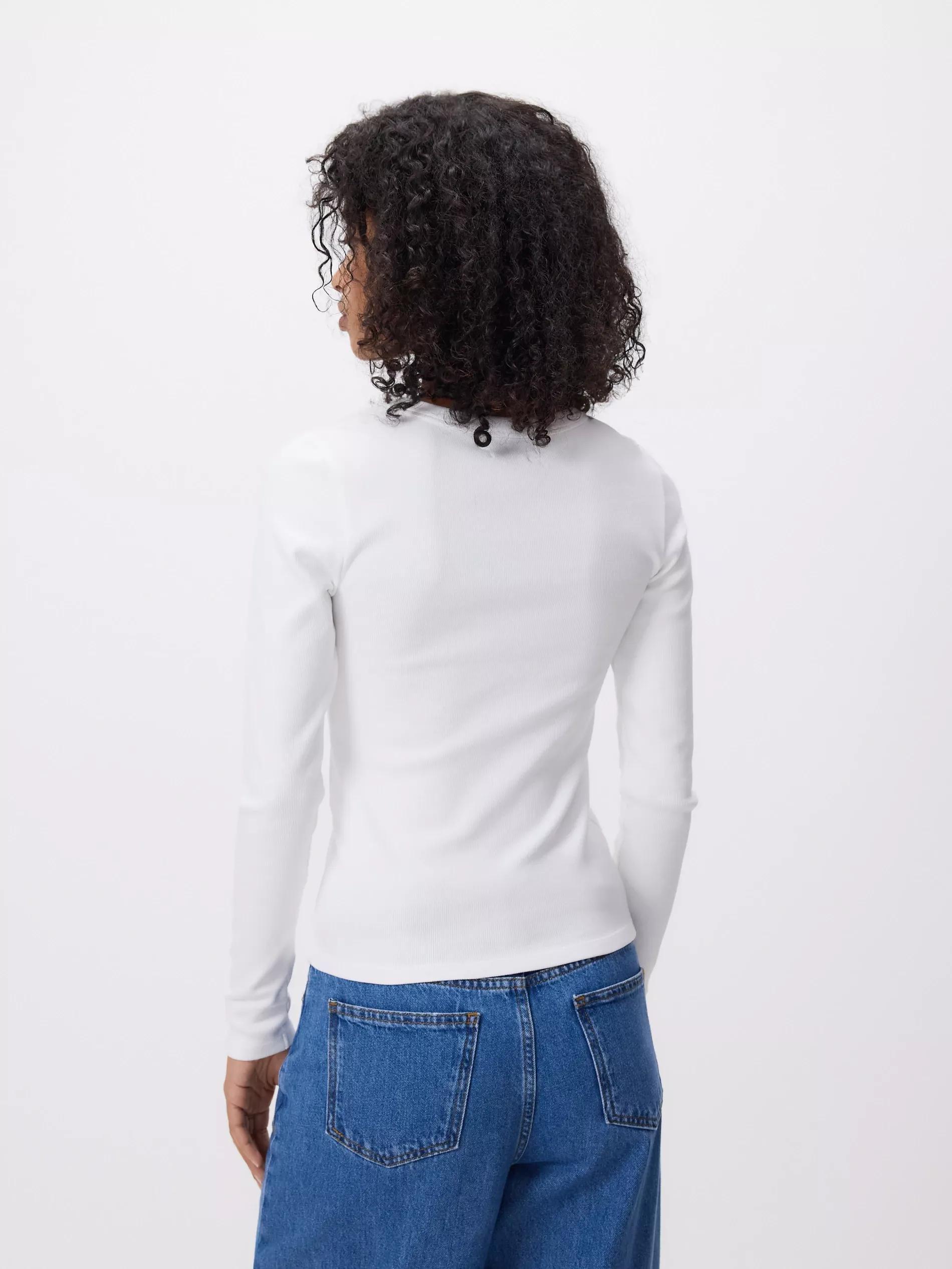 Cream Rib Knit Long Sleeve T-Shirt, Ivory, large image number 3