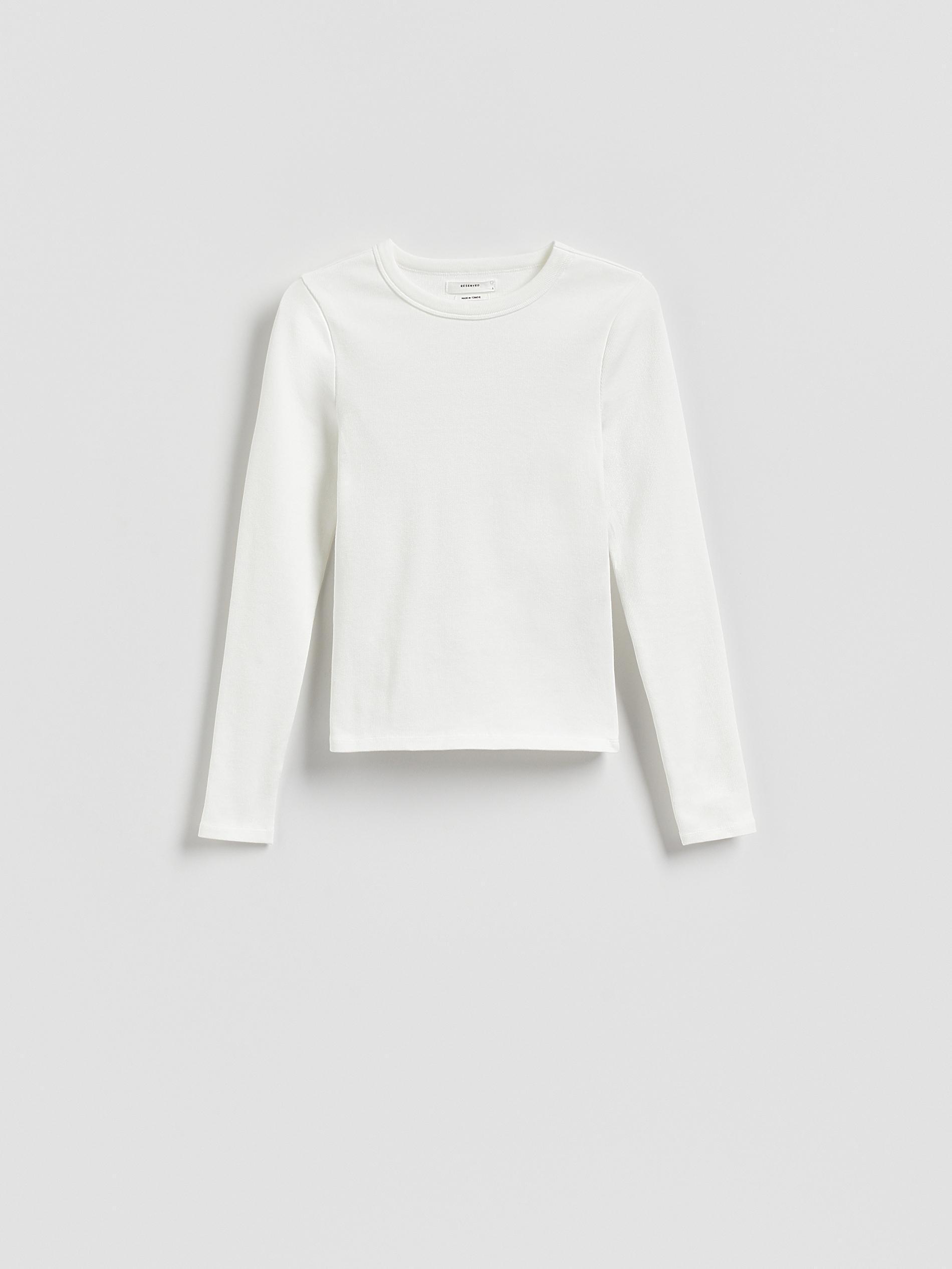 Cream Rib Knit Long Sleeve T-Shirt, Ivory, large image number 4