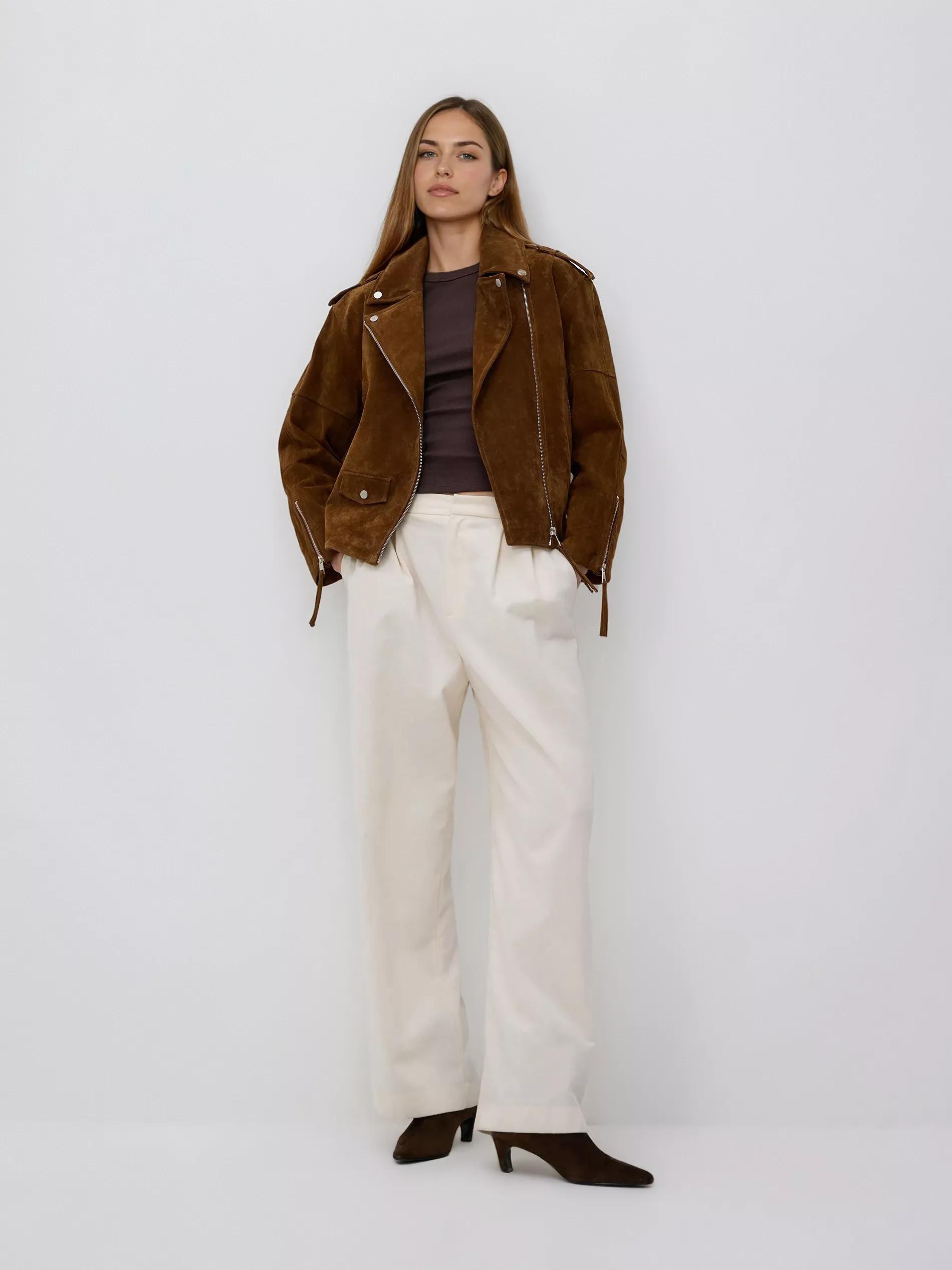 تيشيرت حياكة مضلعة طويل الكم بني, Brown, medium
