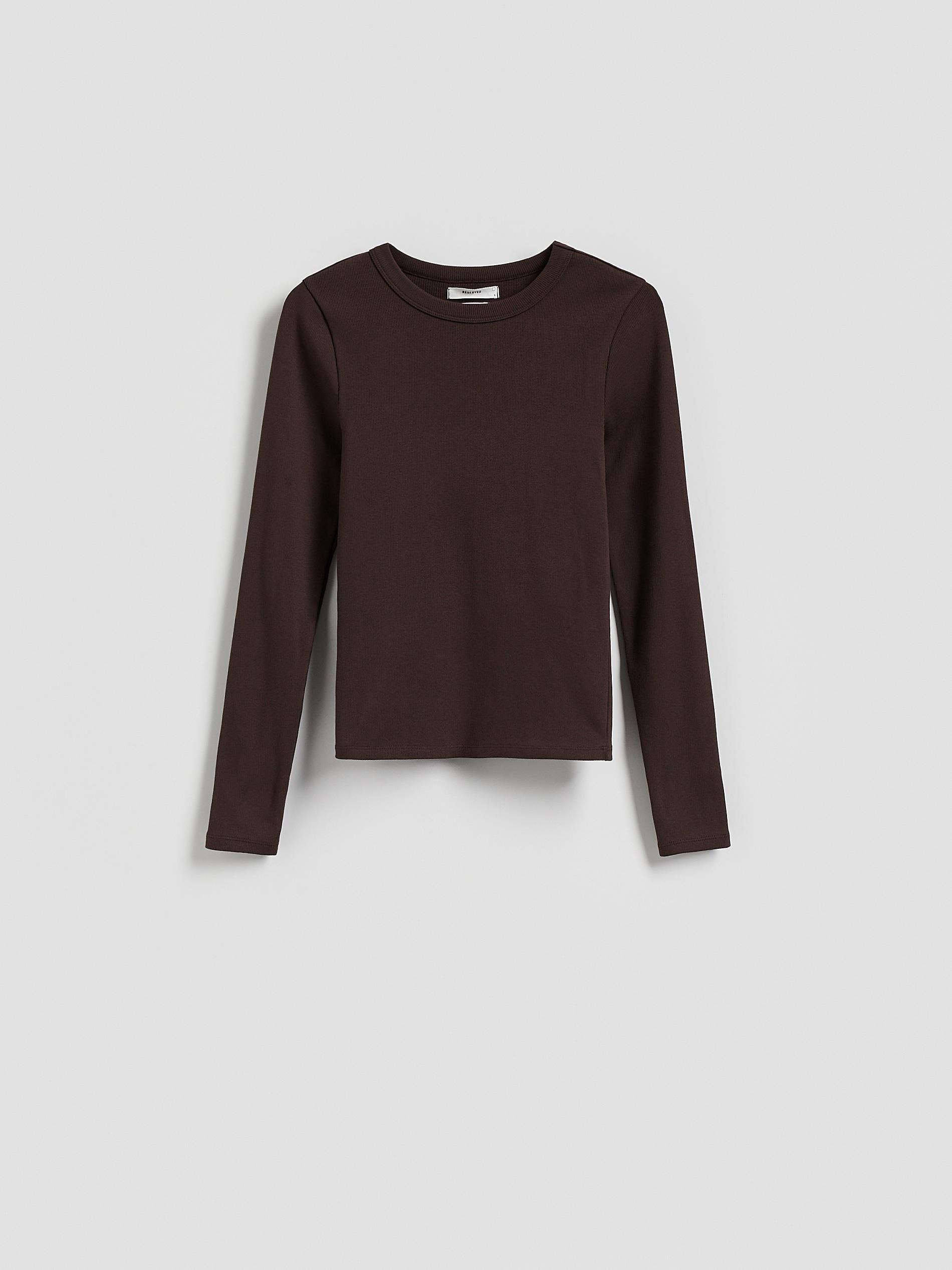 Brown Rib Knit Long Sleeve T-Shirt, Brown, large image number 4