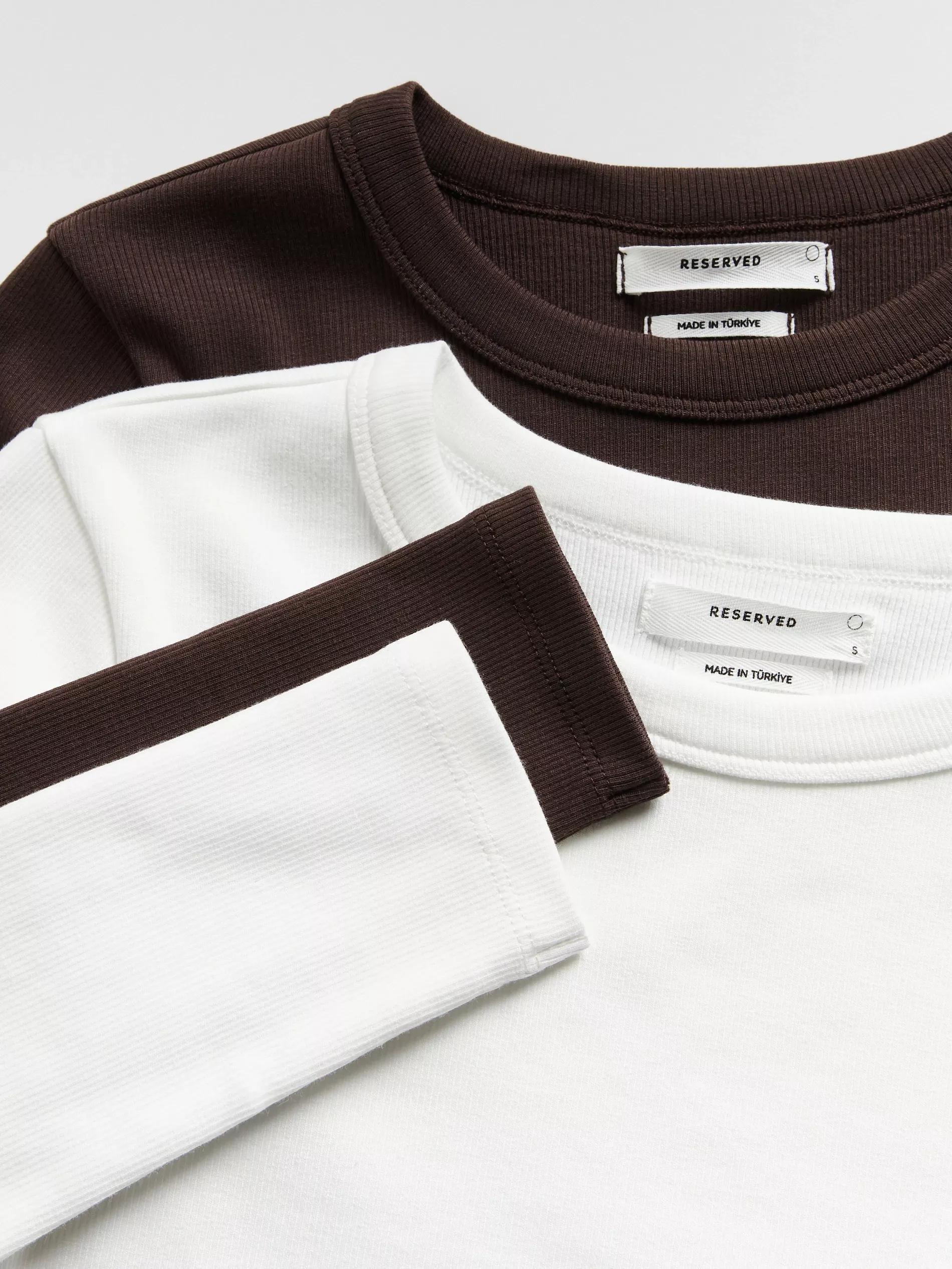 Brown Rib Knit Long Sleeve T-Shirt, Brown, large image number 5