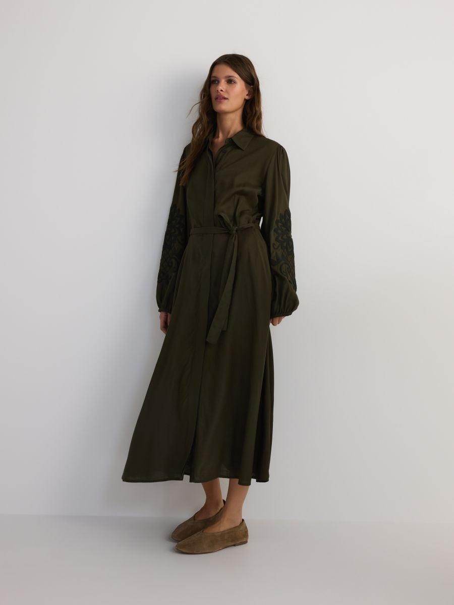 Green Viscose Shirt Dress, , large image number 0