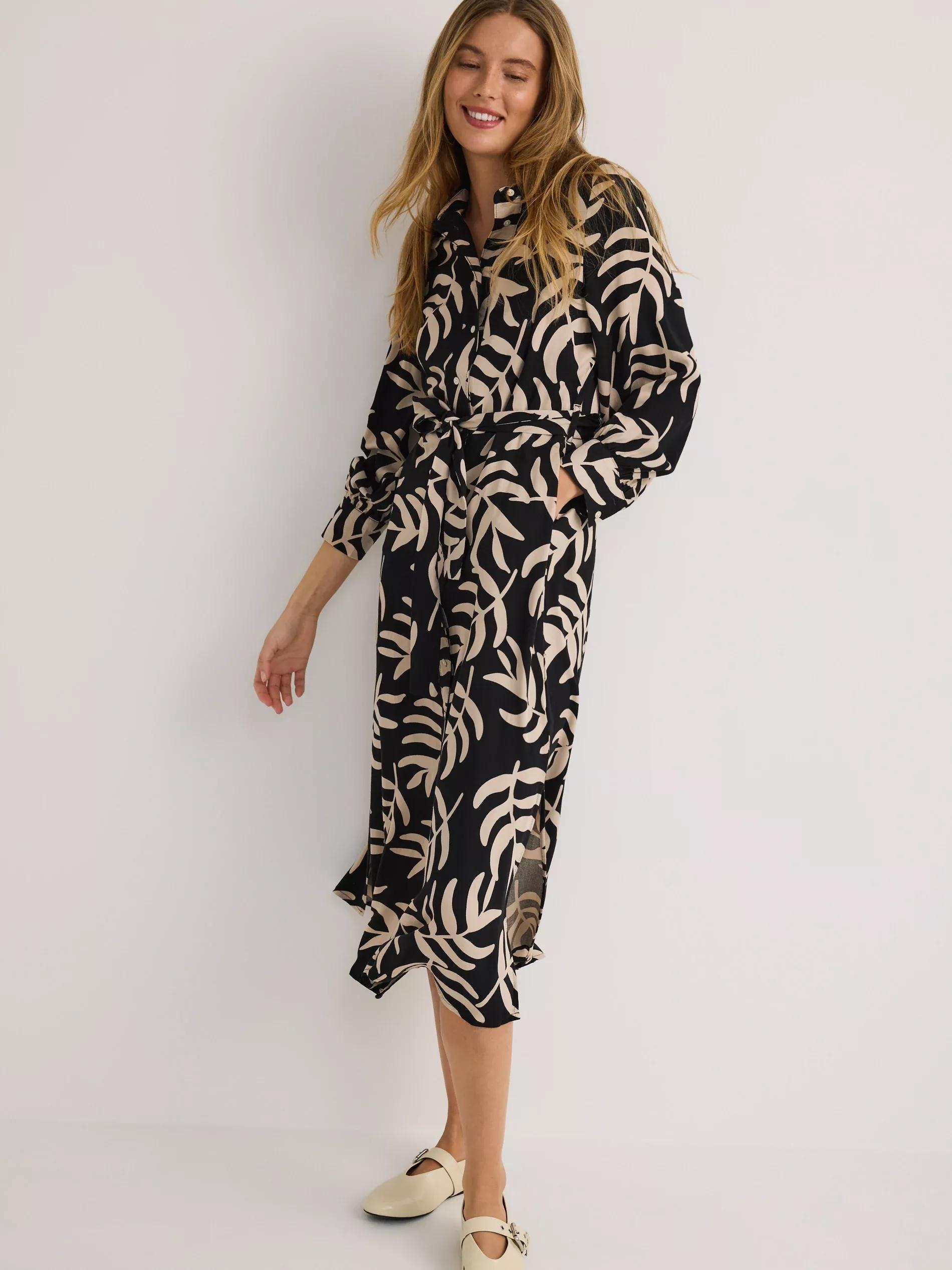 Black Viscose Shirt Dress, , large image number 2