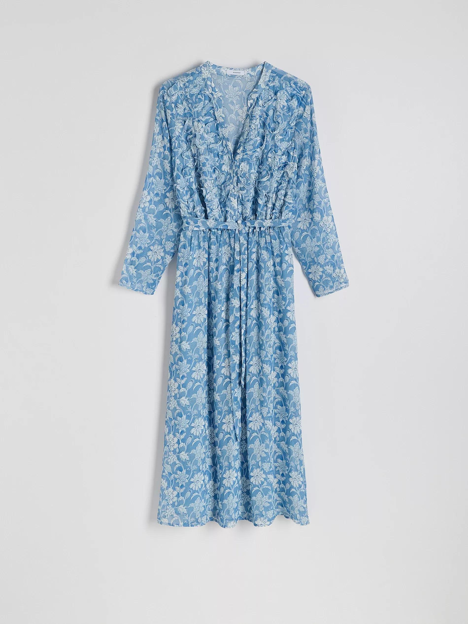 Blue Dress With Pattern And Decorative Lace, , large image number 4