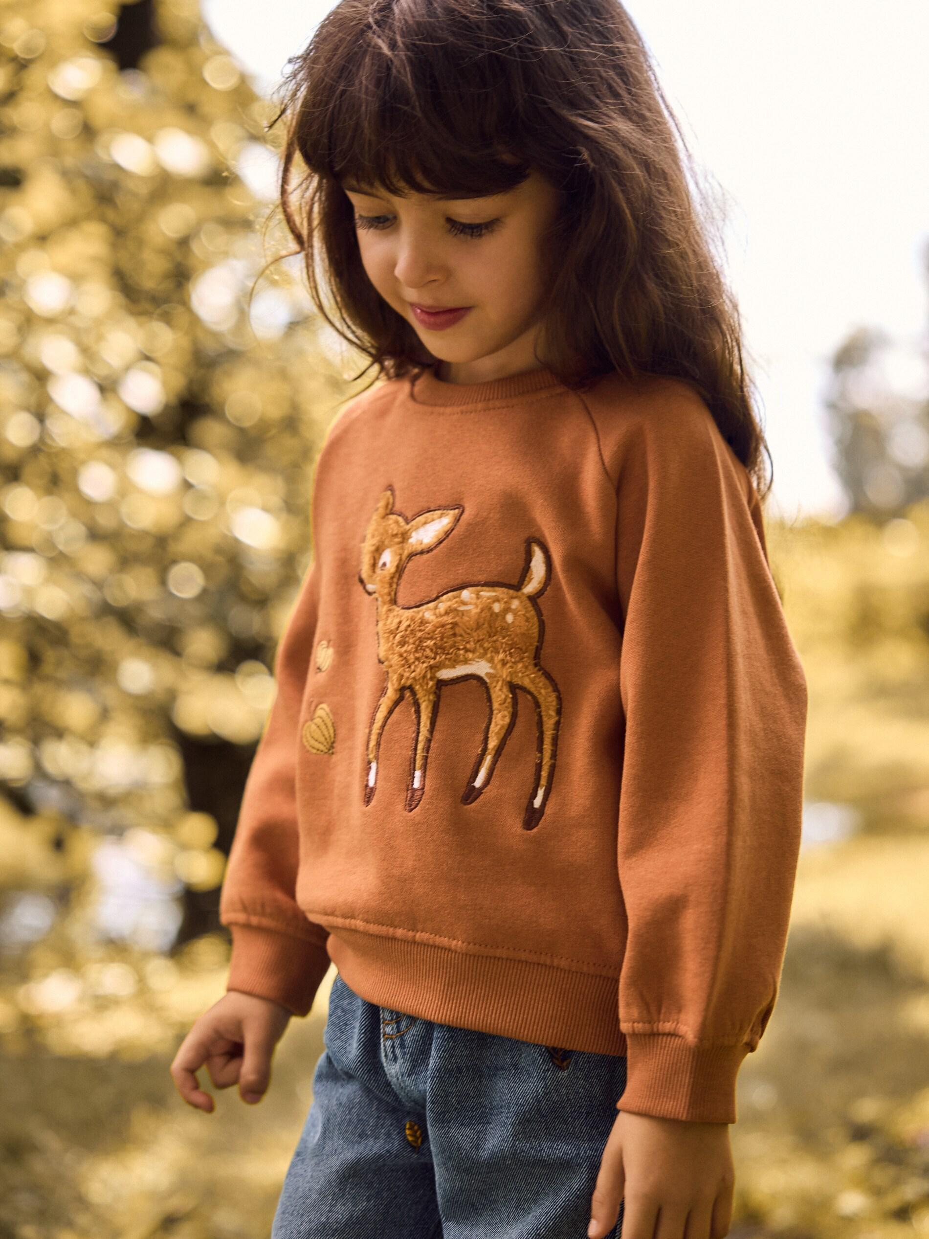 Golden Brown Sweatshirt With Applique, Kids Girls, Brown, large image number 5