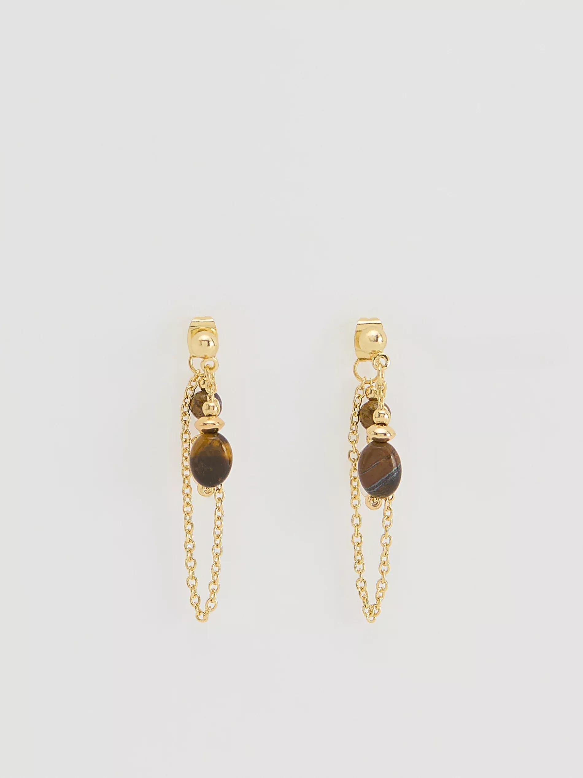 MULTICOLOR Dangling earrings with natural stones, Multicolor, medium