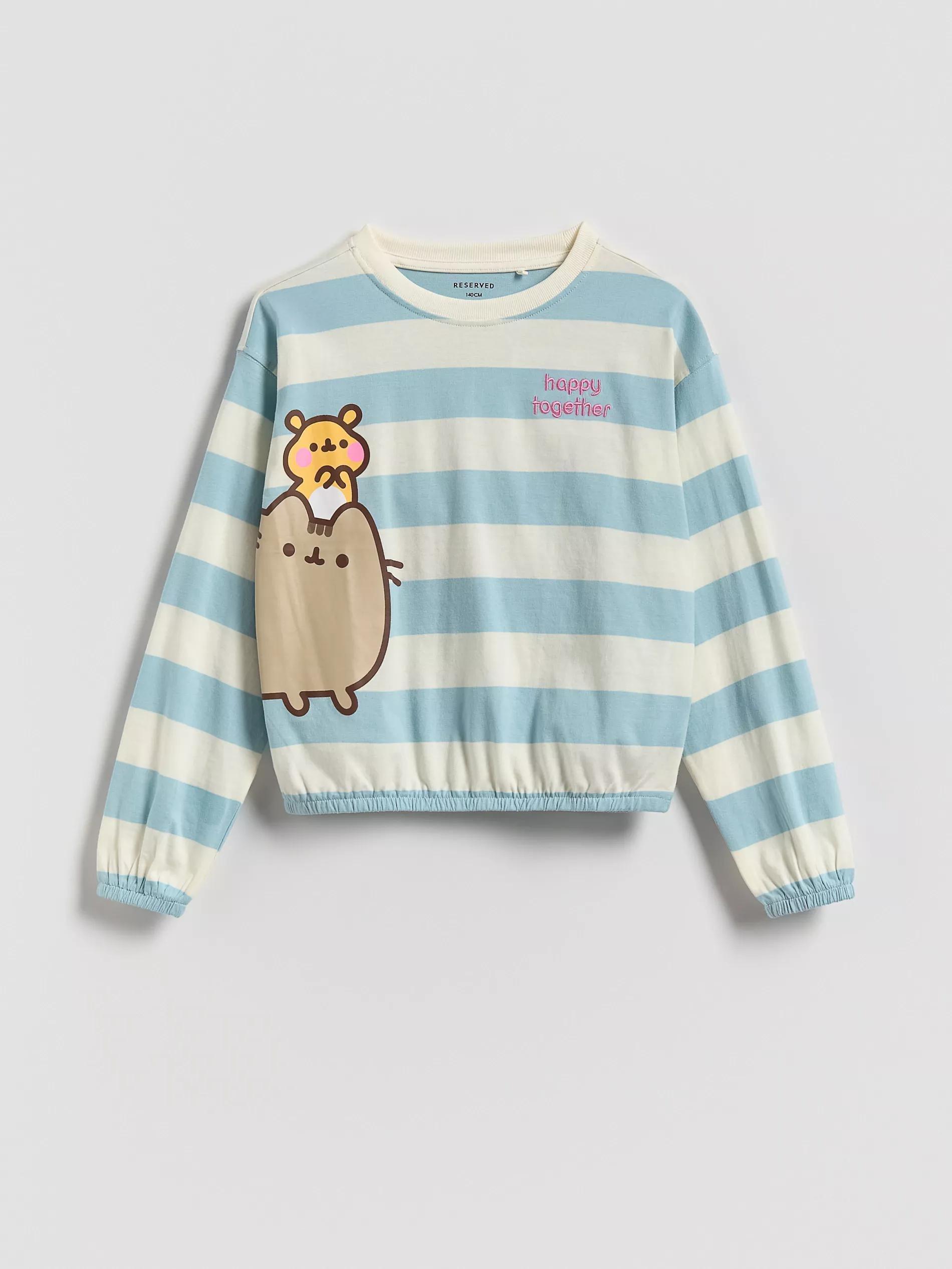 PALE BLUE Pusheen striped blouse, Blue, large image number 0