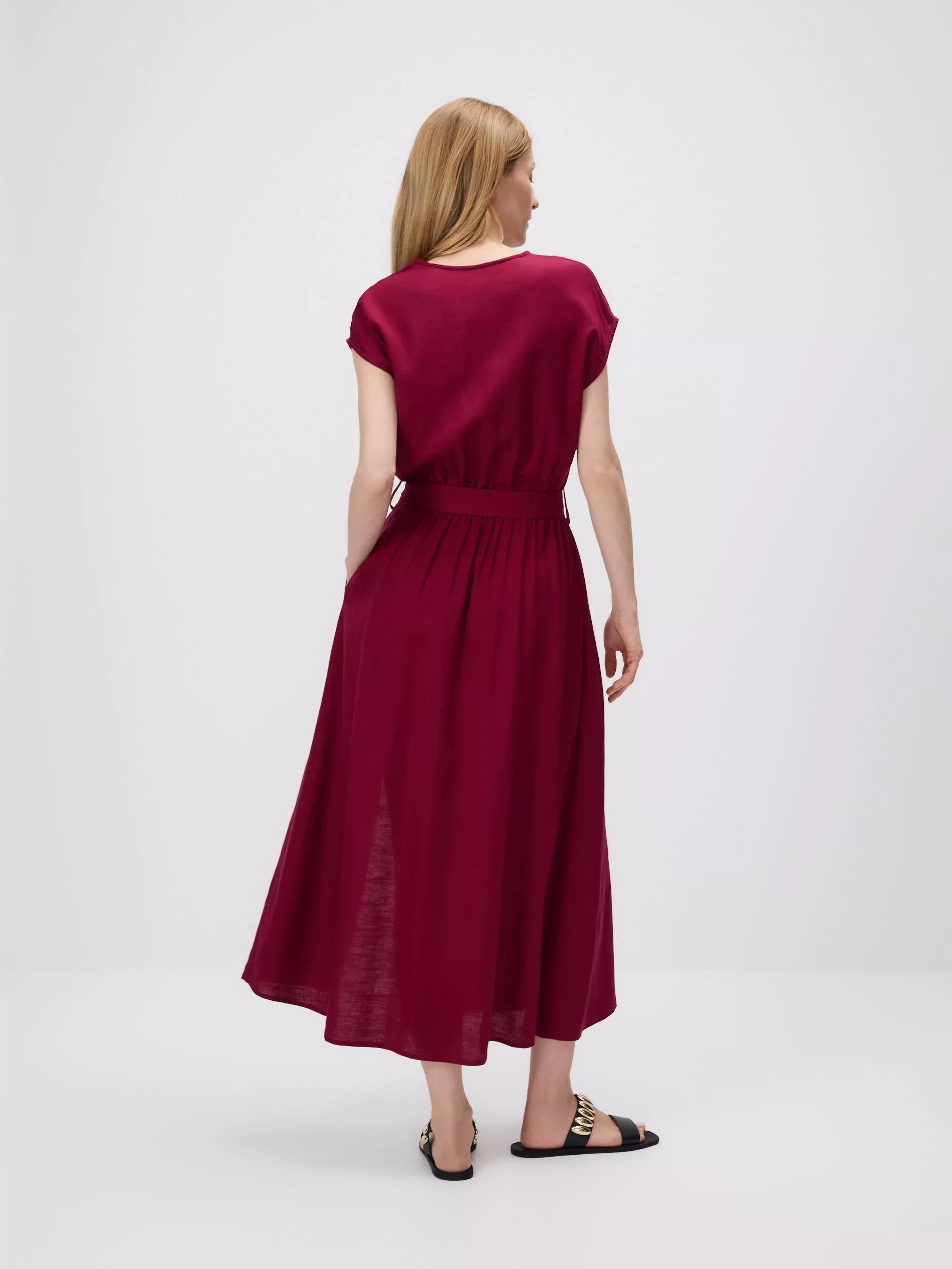 Maroon Midi Dress With Linen Blend, Burgundy, large image number 3