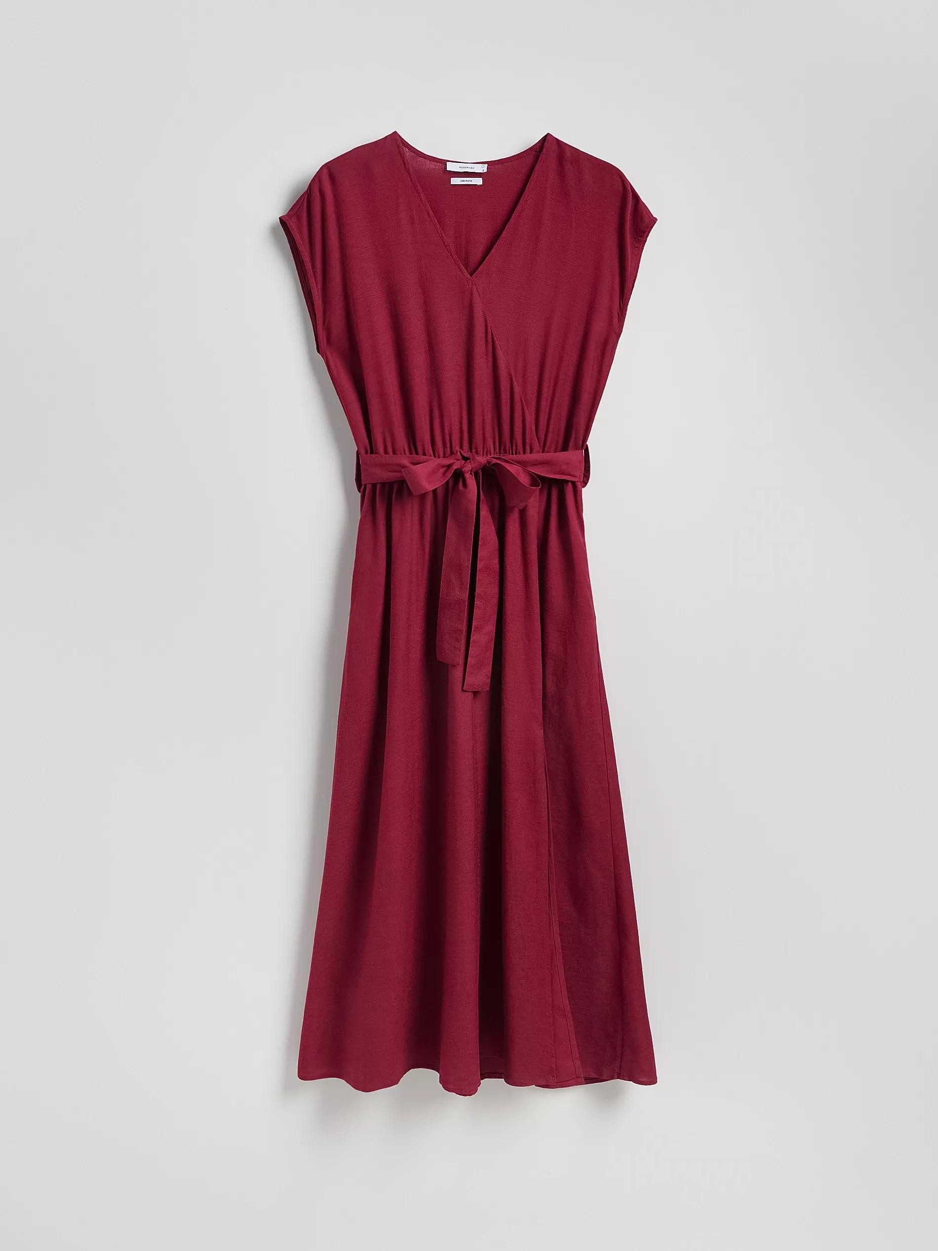 Maroon Midi Dress With Linen Blend, Burgundy, large image number 4