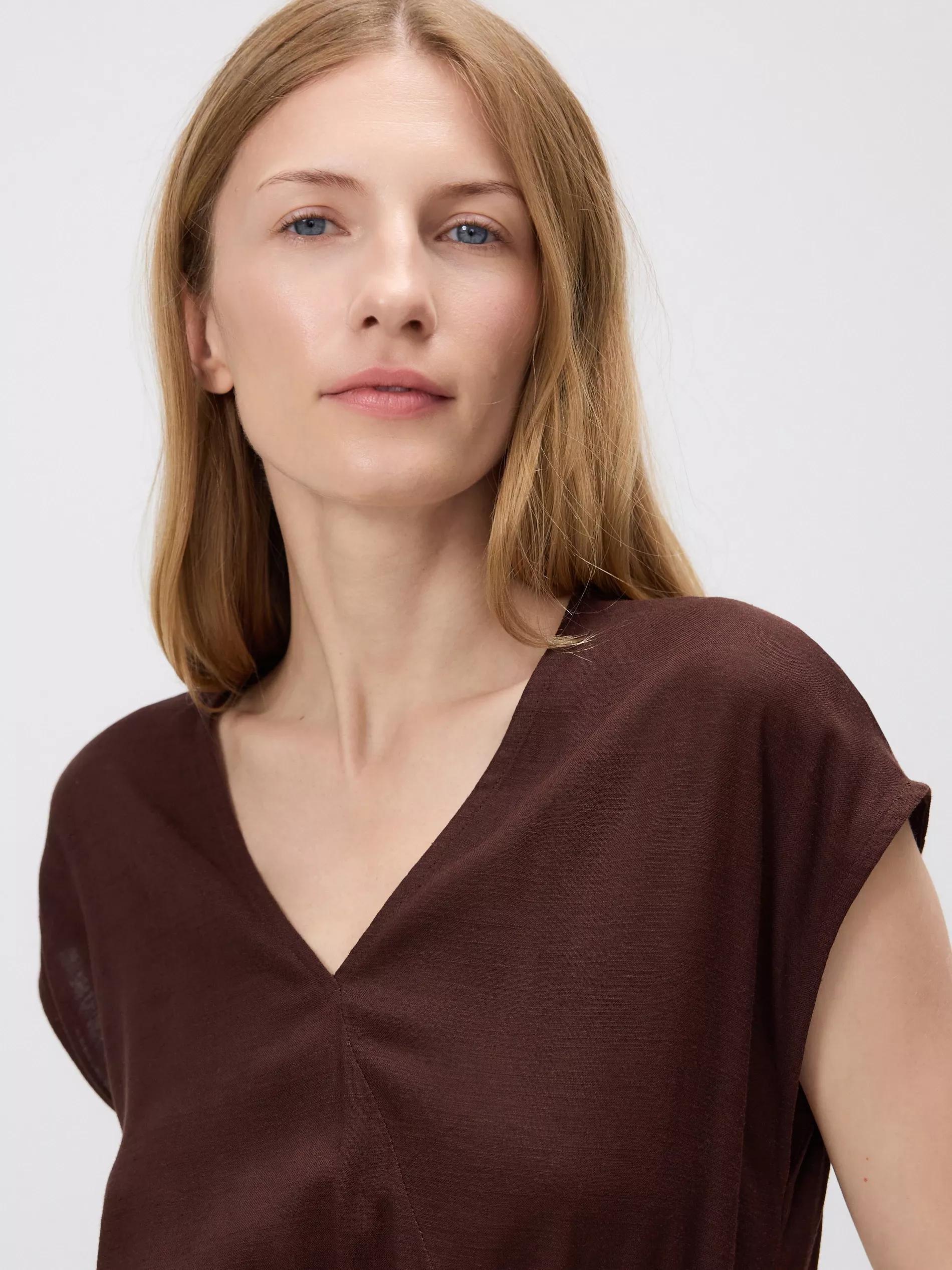 Brown Midi Dress With Linen Blend, Brown, large image number 2