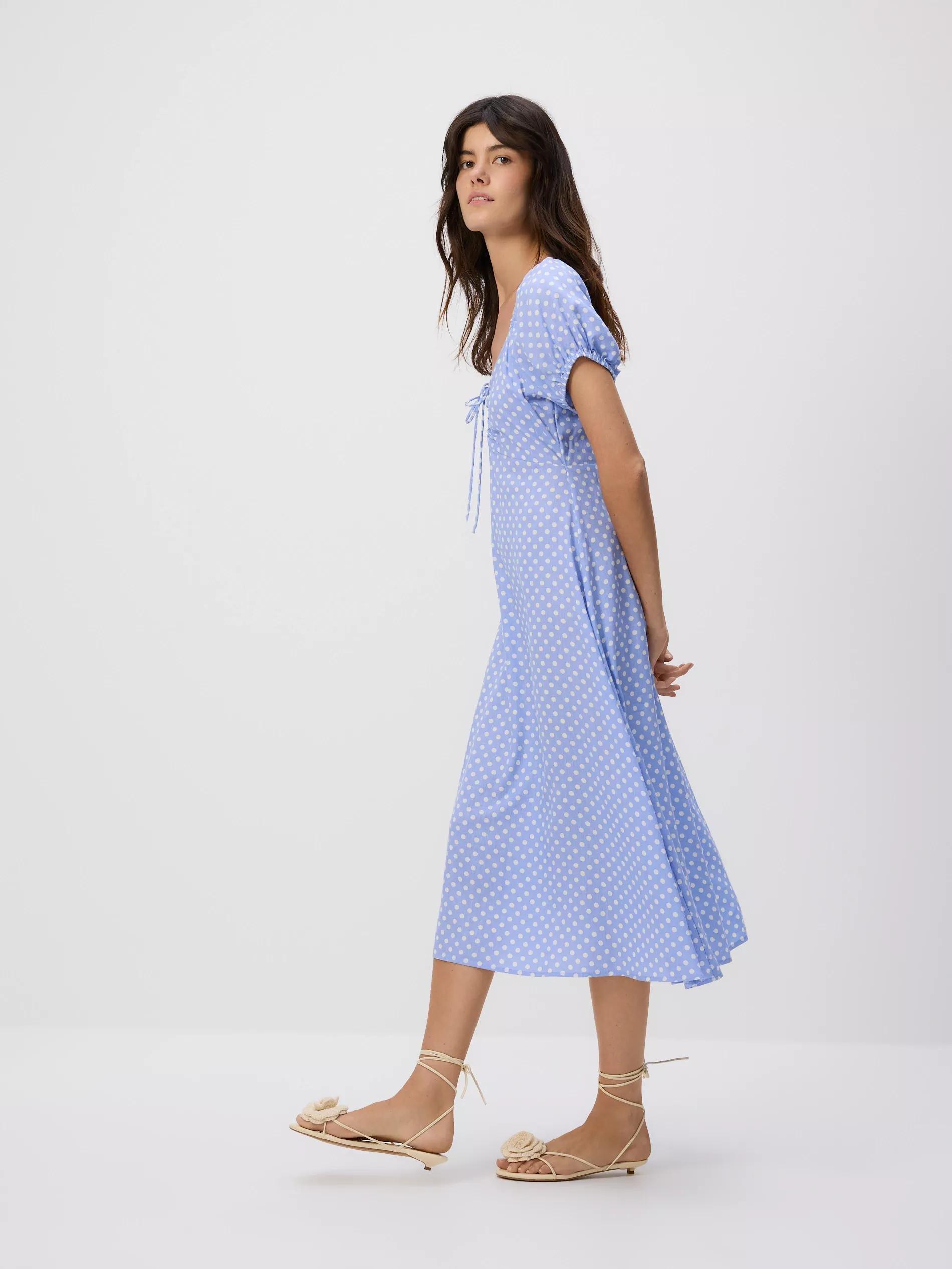 Blue Midi Dress With Linen Blend, , large image number 0