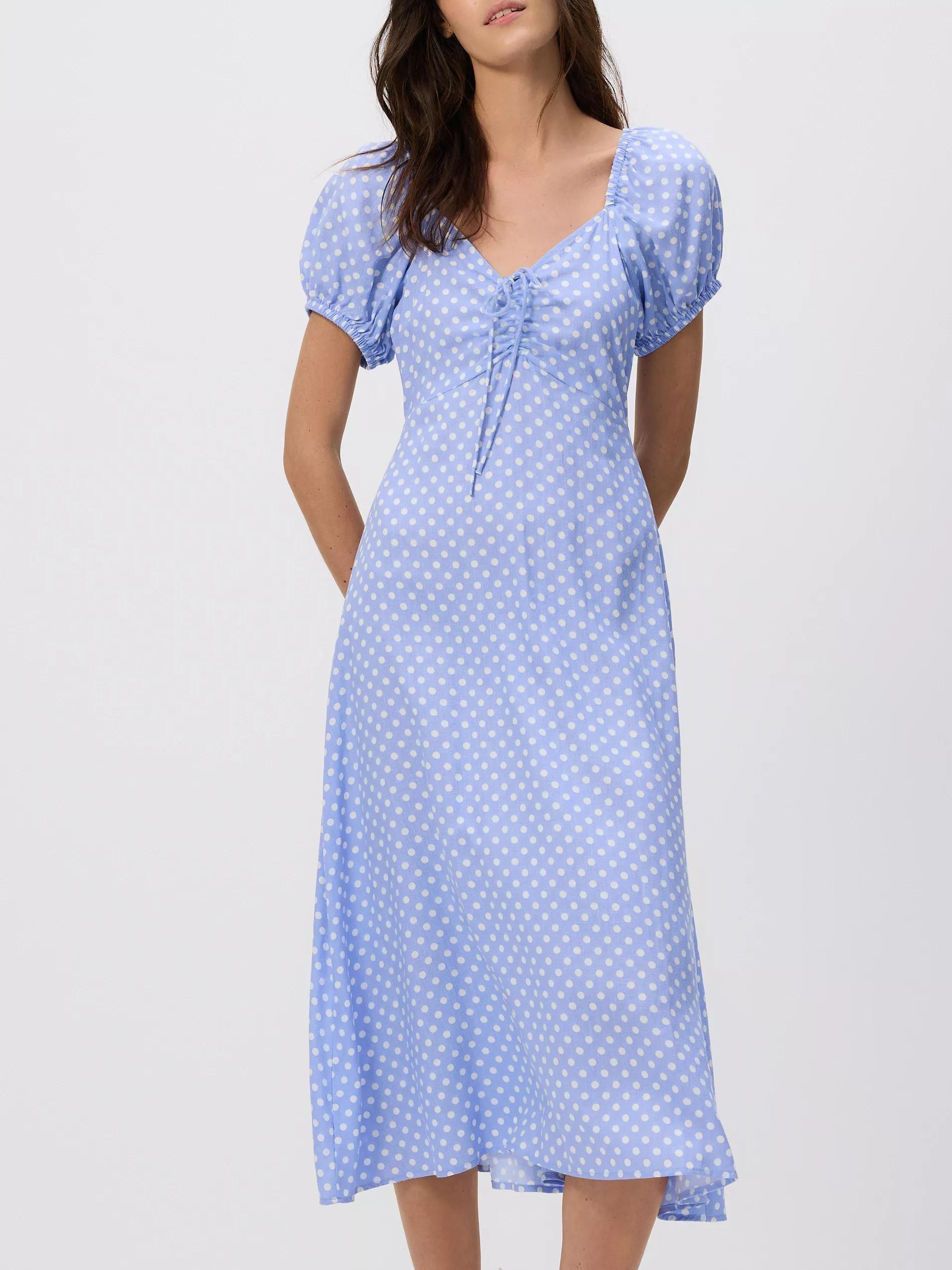 Blue Midi Dress With Linen Blend, , large image number 1