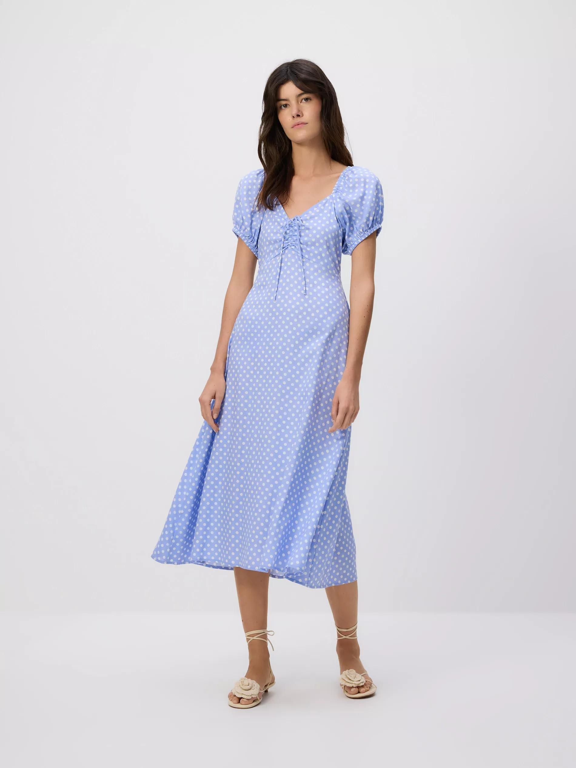 Blue Midi Dress With Linen Blend, , large image number 2