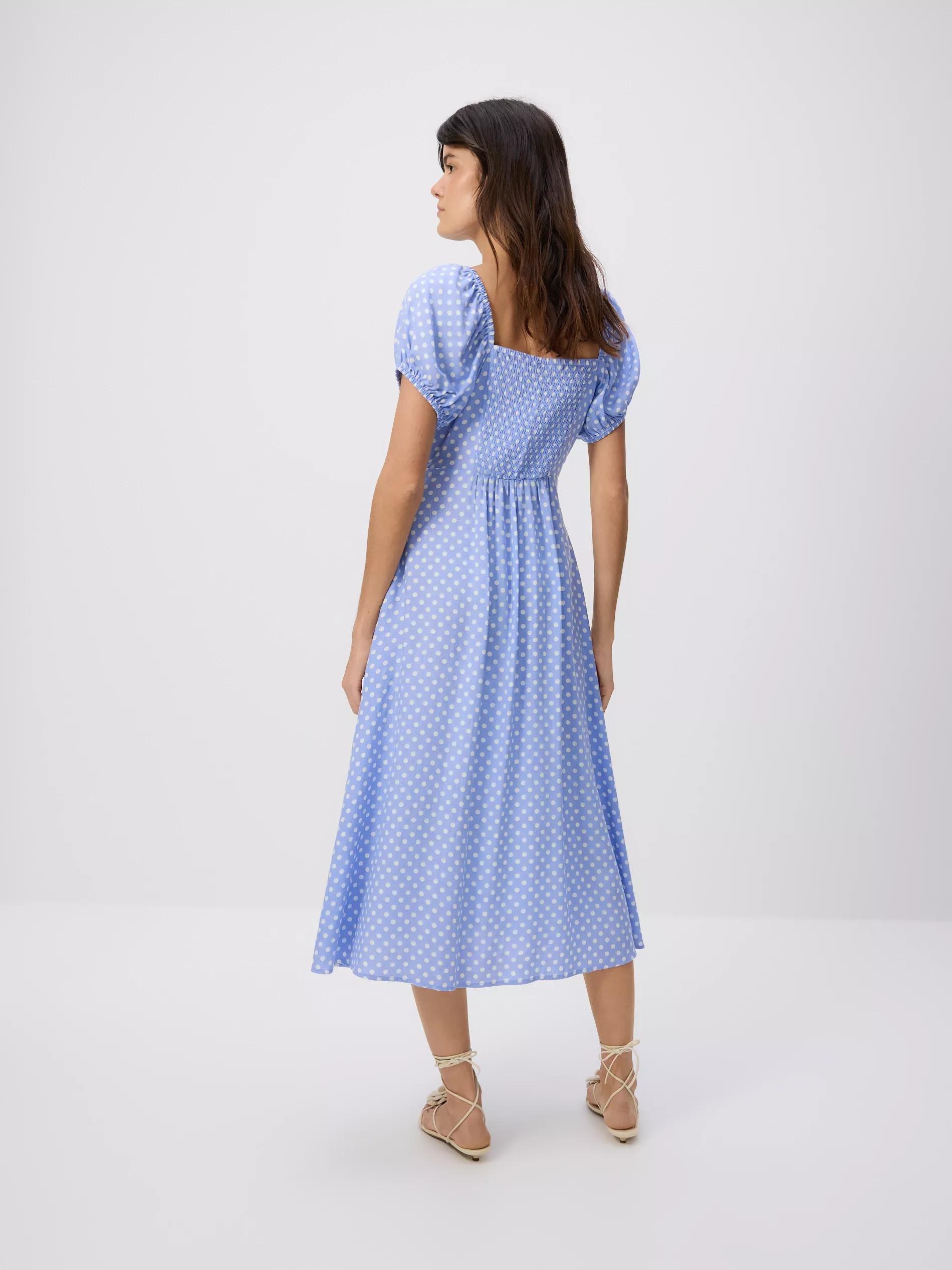 Blue Midi Dress With Linen Blend, , large image number 3