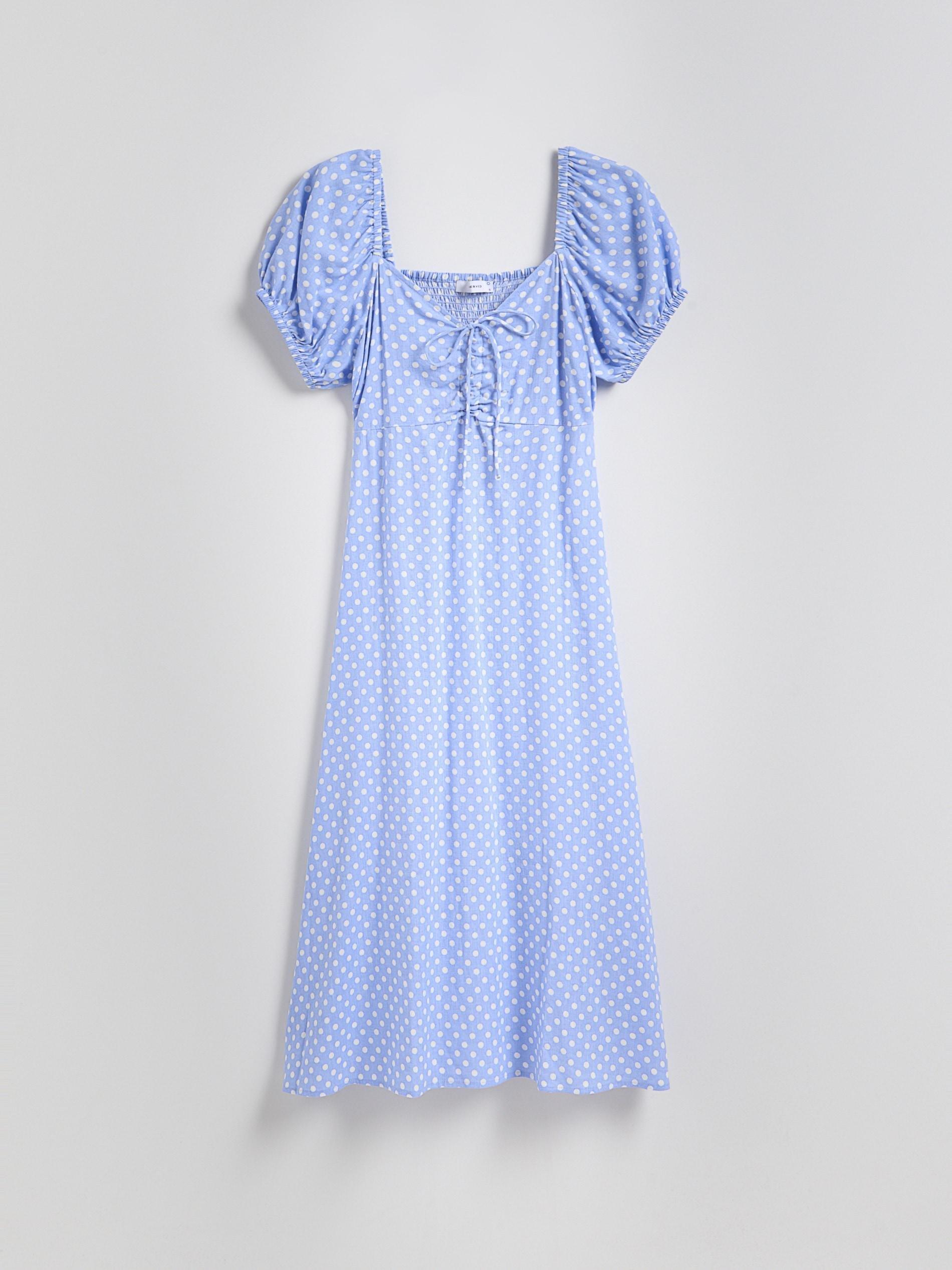 Blue Midi Dress With Linen Blend, , large image number 4