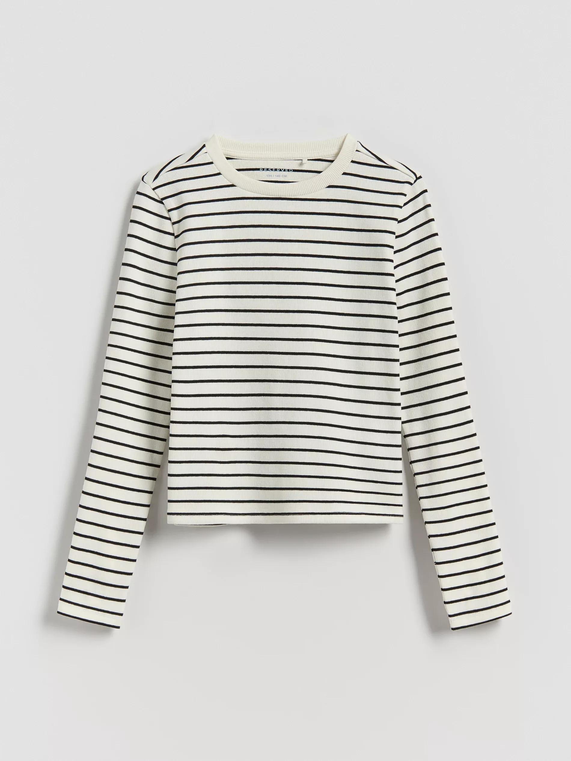 Cream Stripe Long Sleeve T-Shirt, Ivory, medium