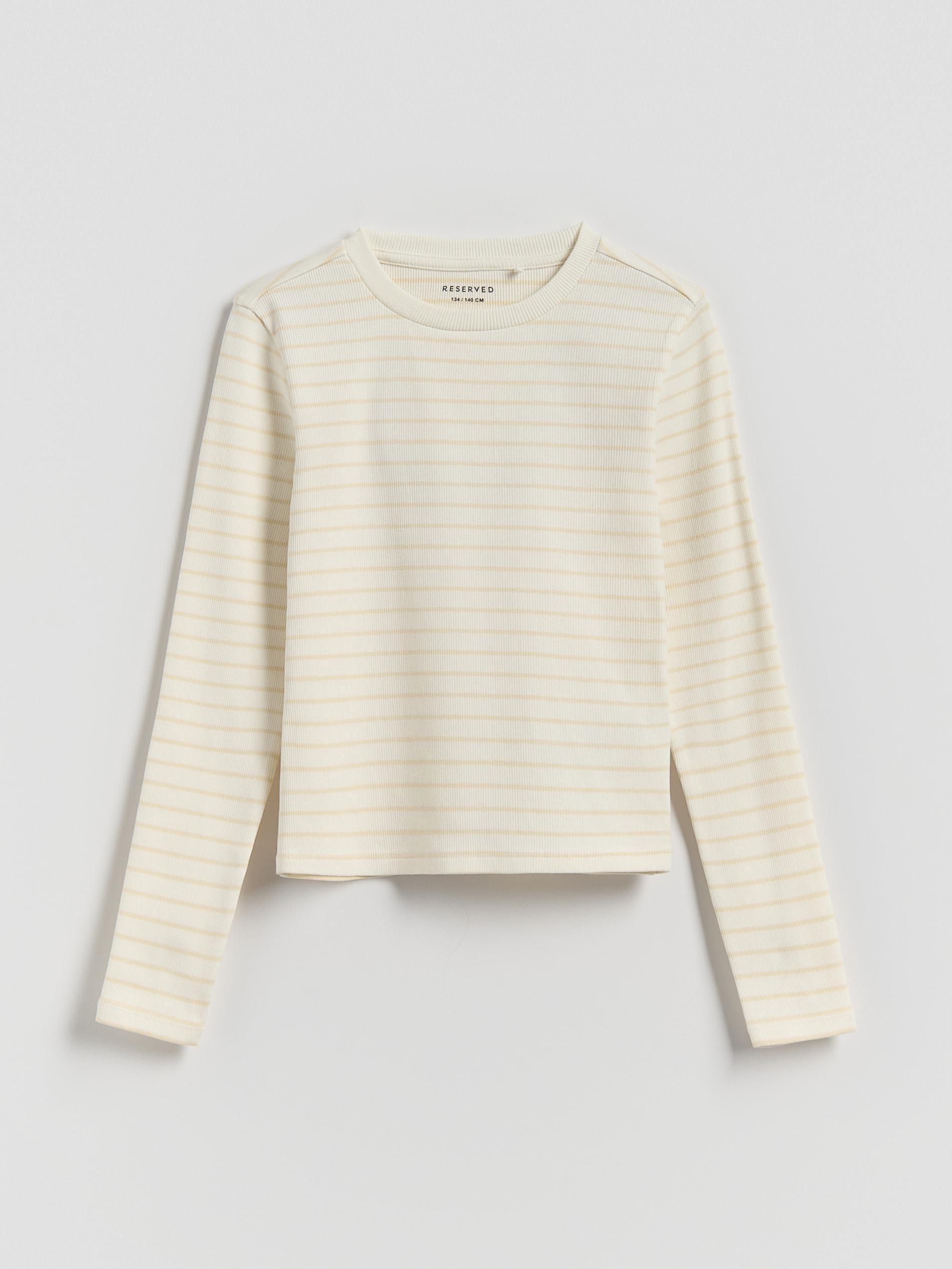 Beige Stripe Long Sleeve T-Shirt, , large image number 0