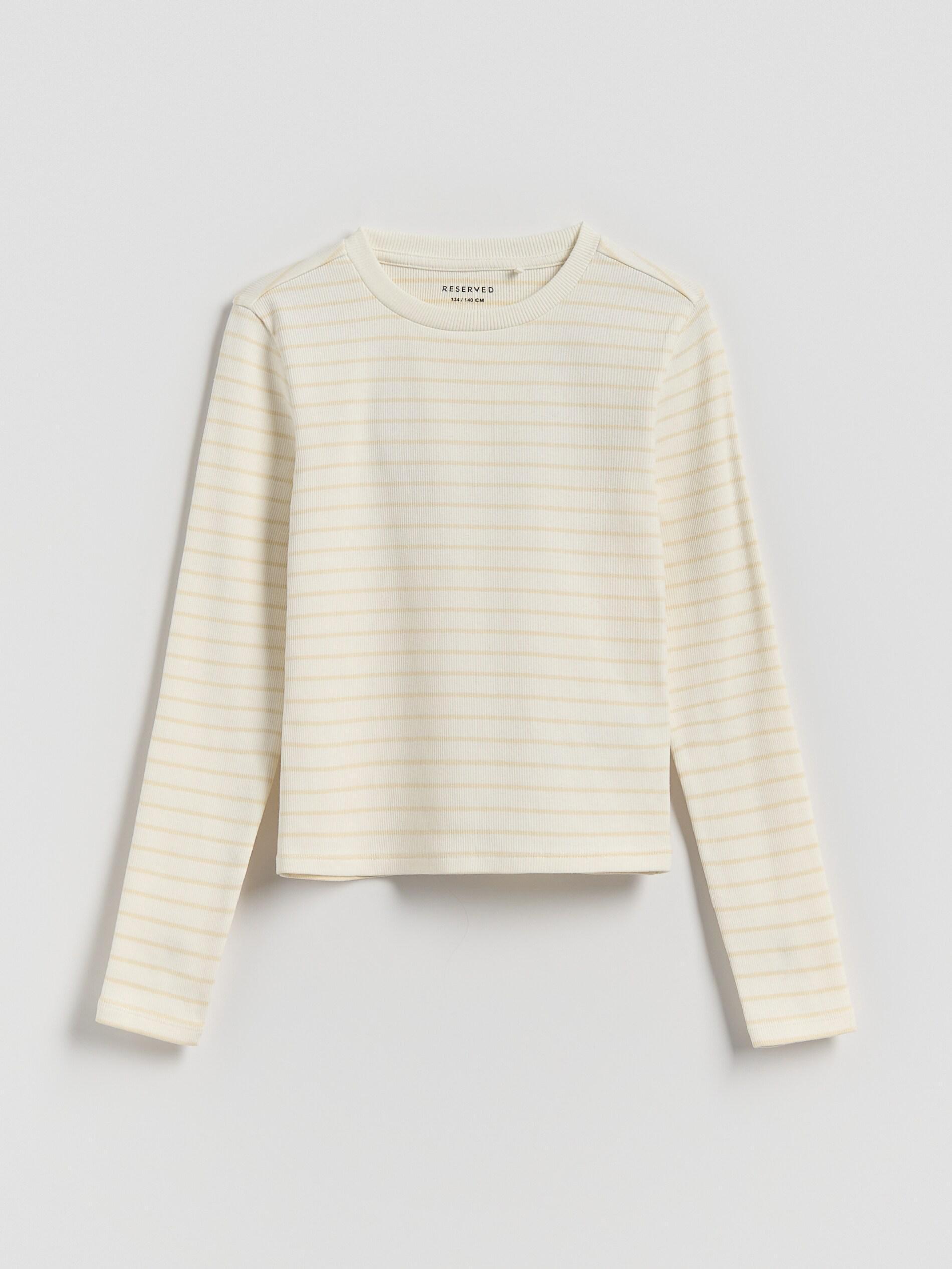 Beige Stripe Long Sleeve T-Shirt, Ivory, medium