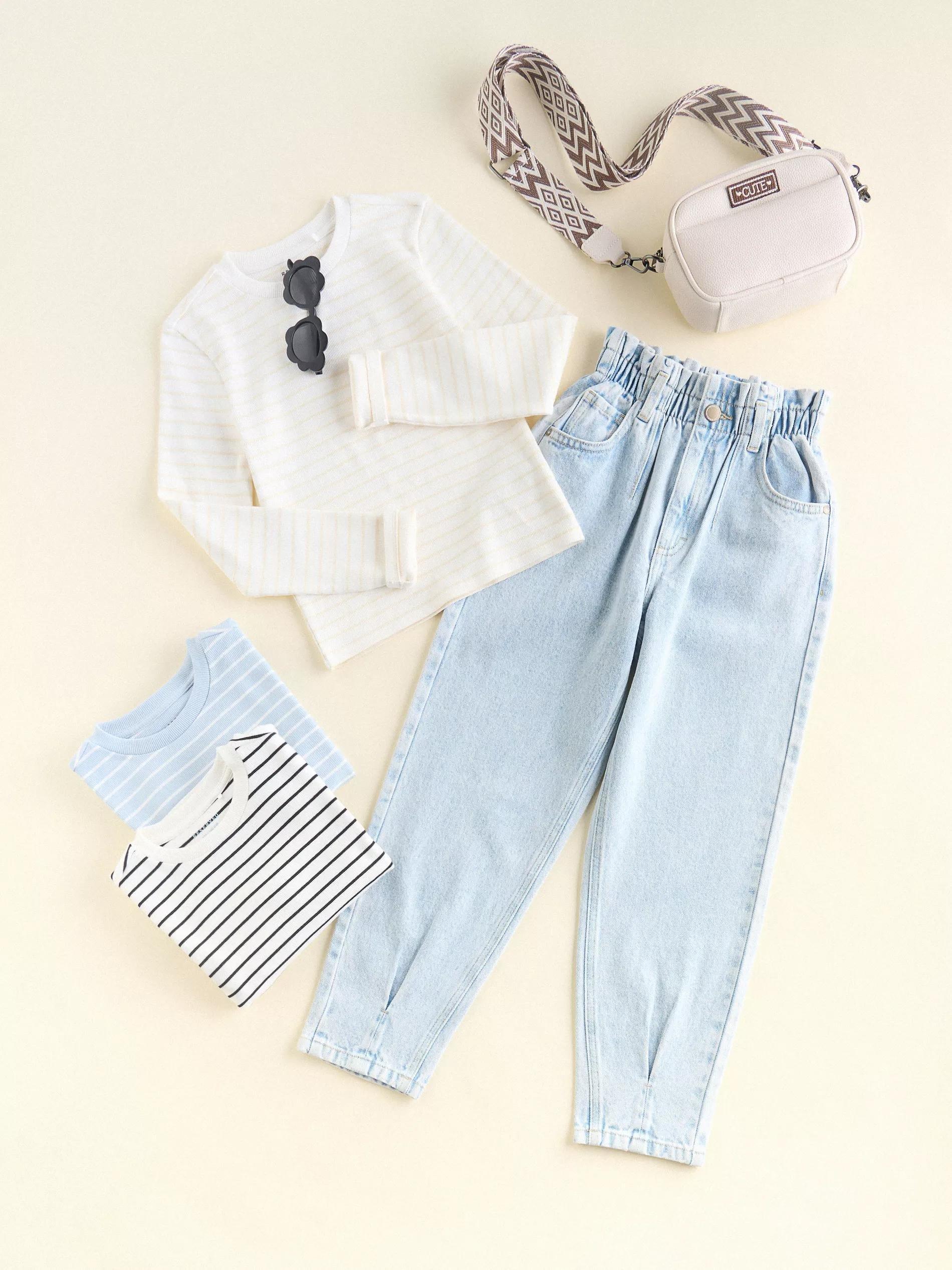 Beige Stripe Long Sleeve T-Shirt, Ivory, medium