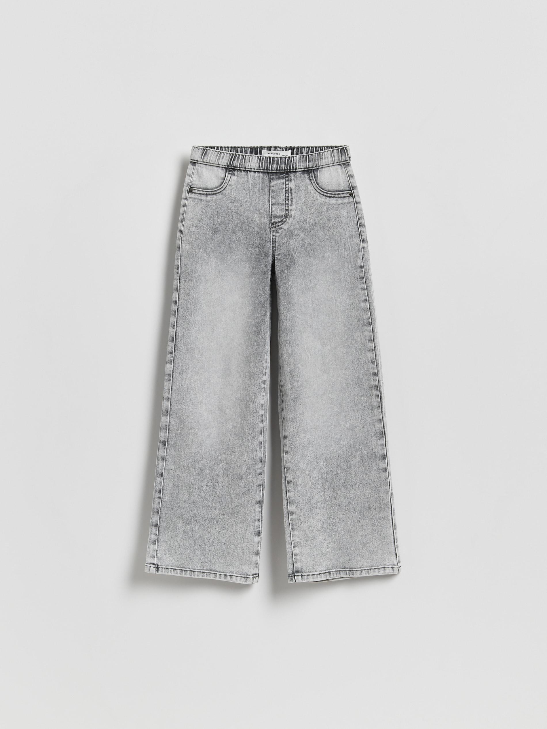 Grey Elastic Wide Leg Jeans, Light grey, large image number 0