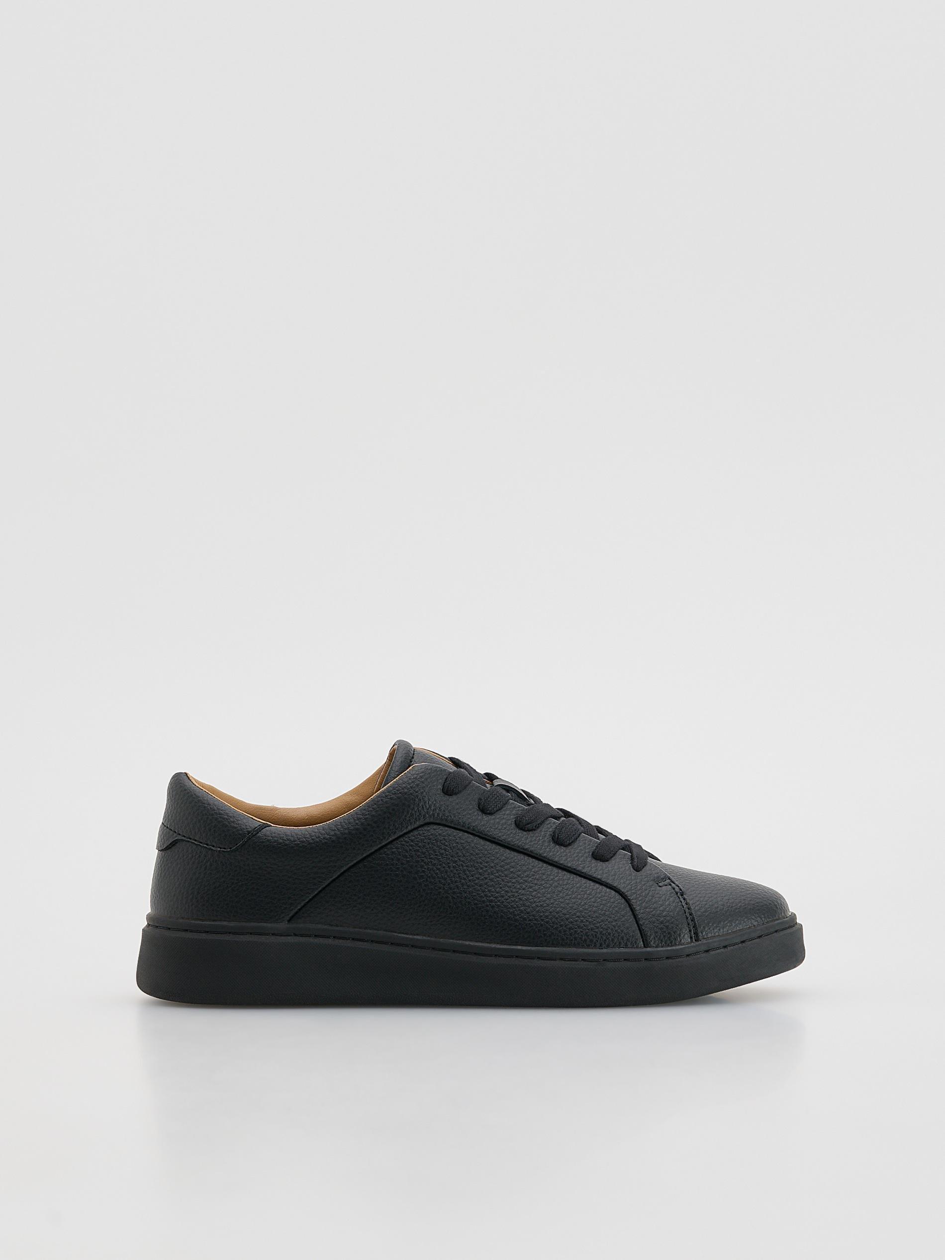 Black Leather Rich Sneakers, Black, medium