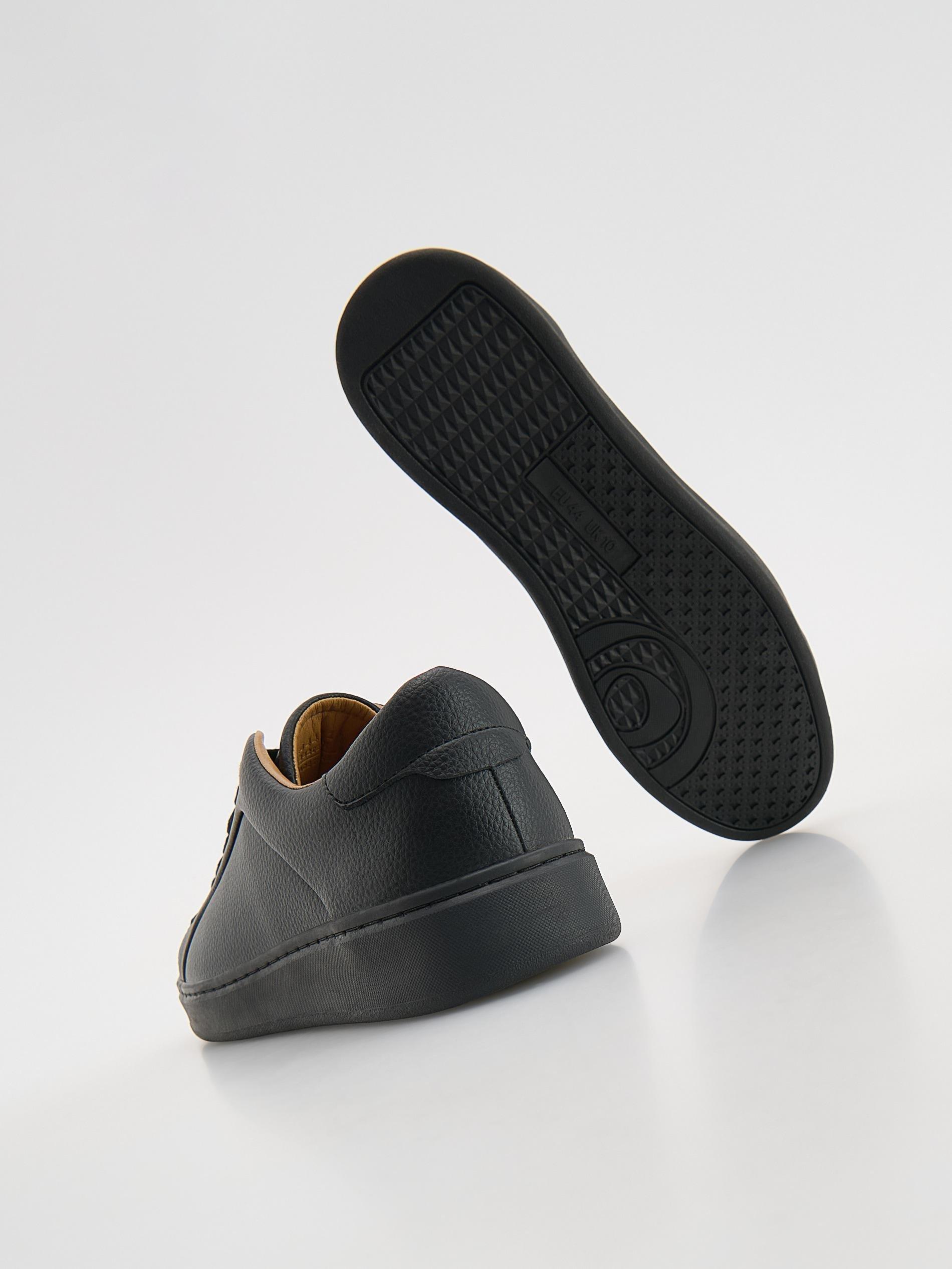 Black Leather Rich Sneakers, Black, medium