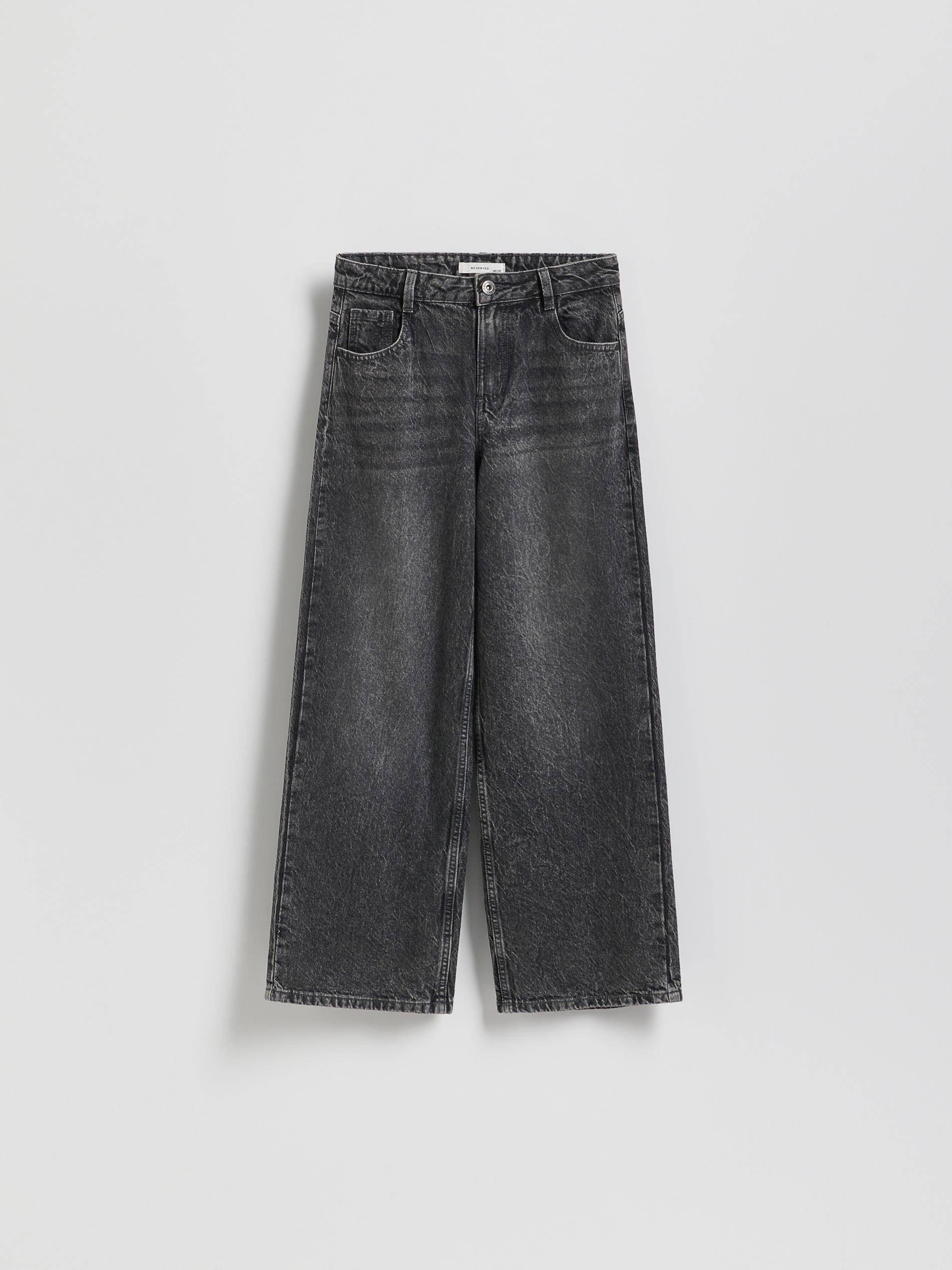 Grey Wide Leg Jeans, Grey, large image number 0