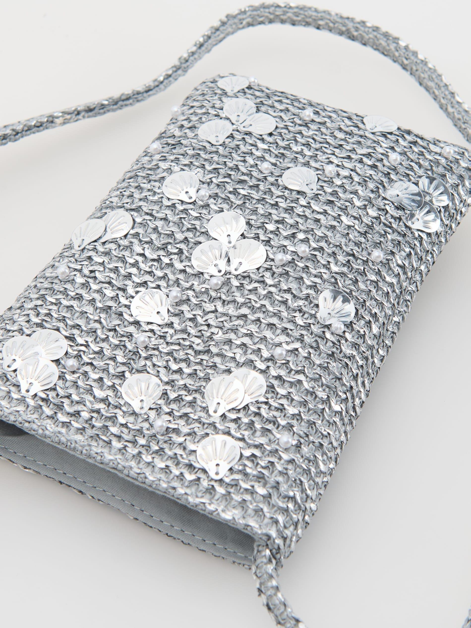 Grey Embroidered Handbag, Kids Girls, Silver, large image number 2