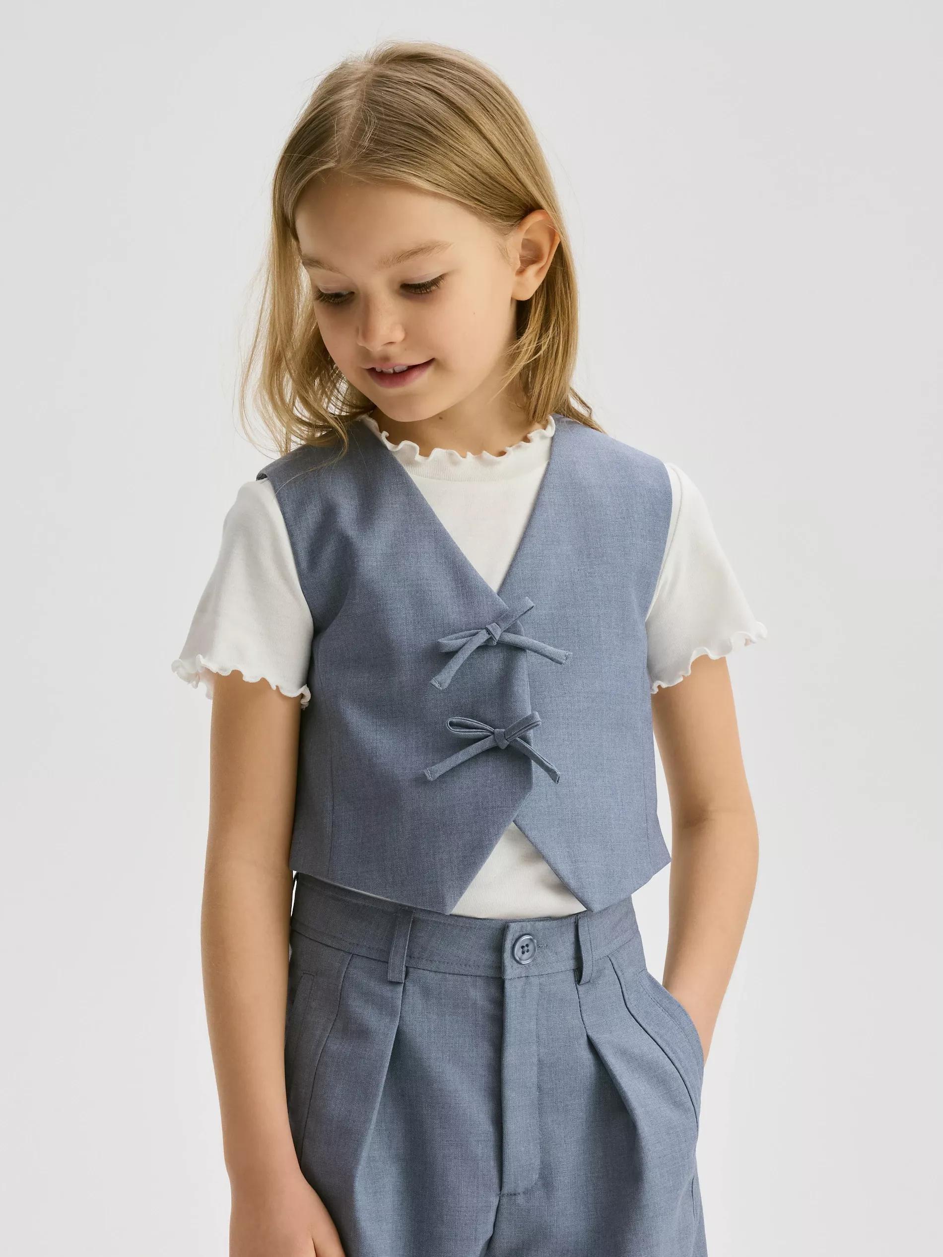 Blue Smart Elongated Waistcoat, Kids Girls, , medium