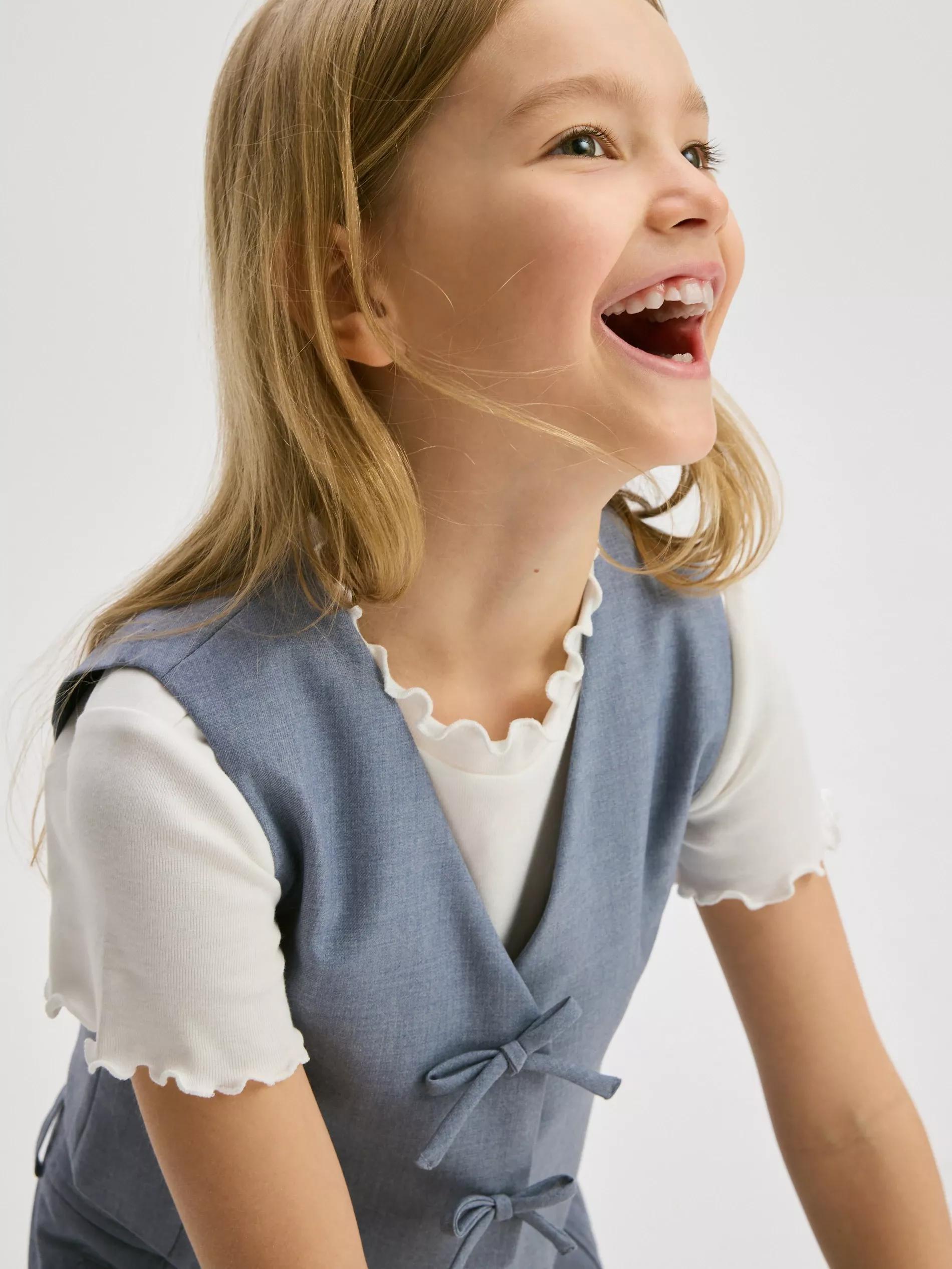 Blue Smart Elongated Waistcoat, Kids Girls, , large image number 5