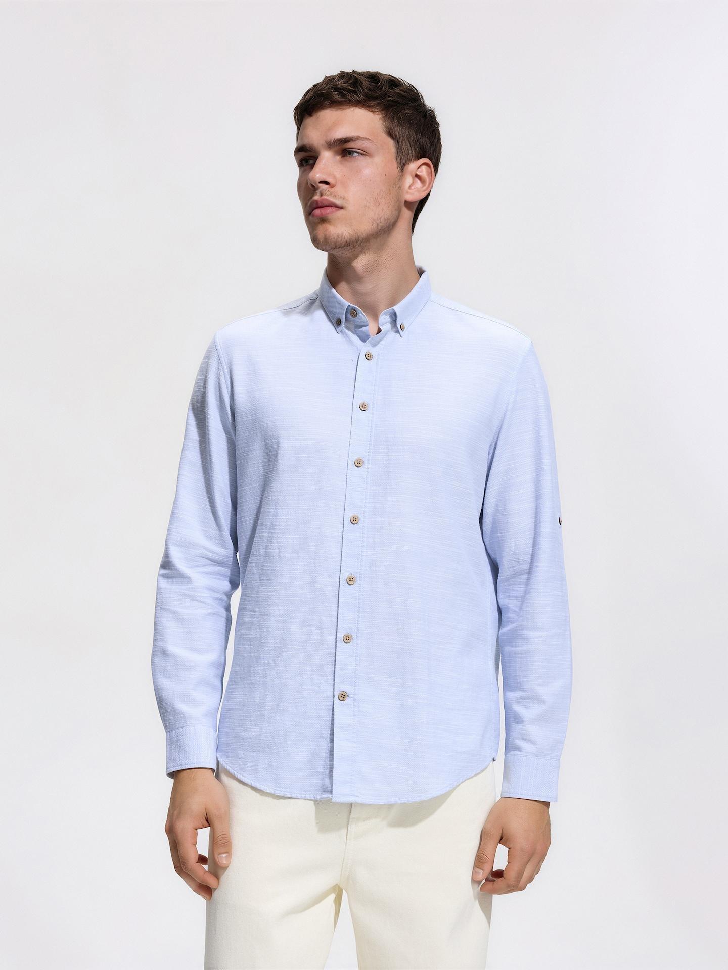Blue Structural Fabric Regular Fit Shirt, Blue, medium