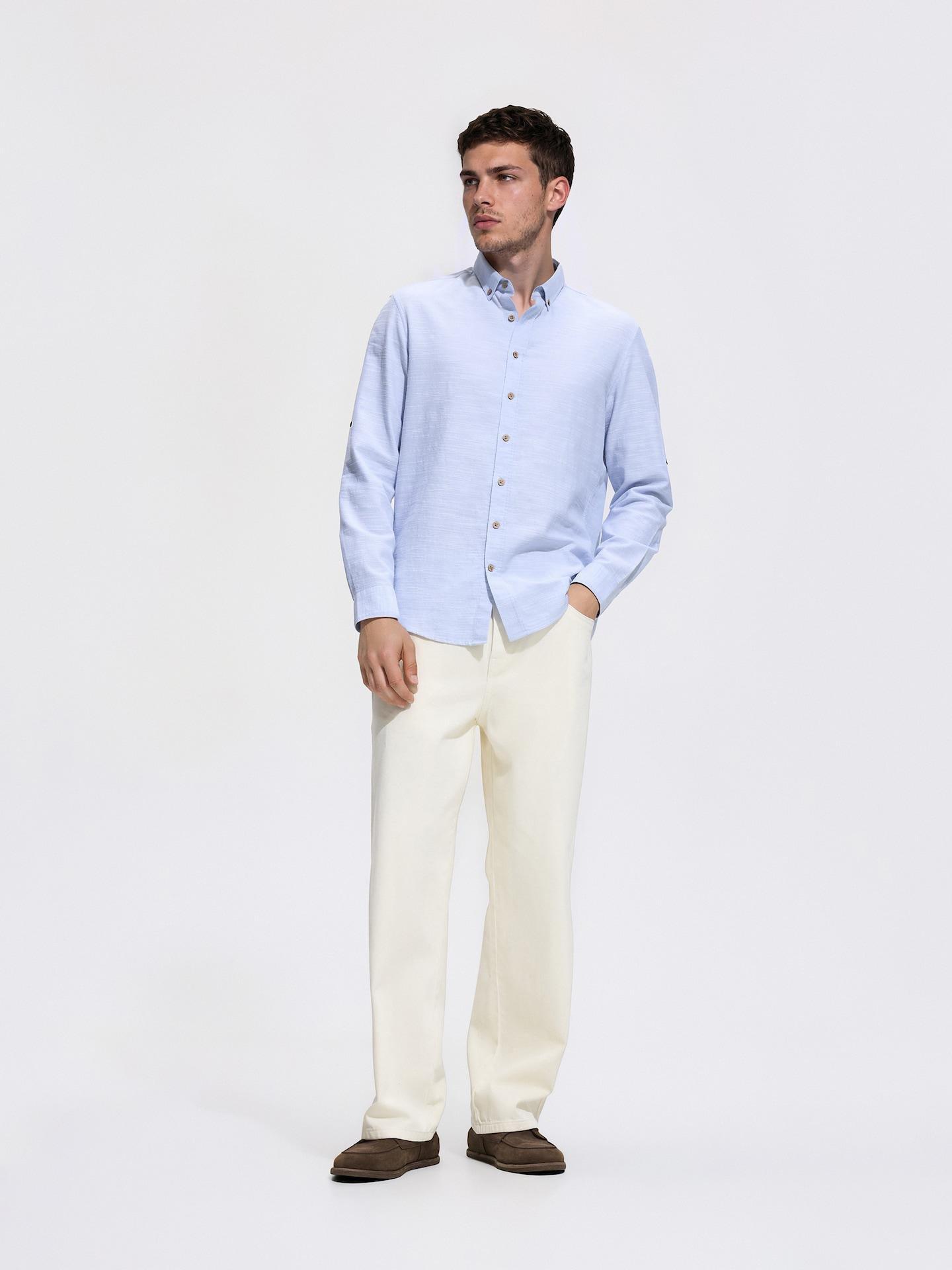 Blue Structural Fabric Regular Fit Shirt, Blue, large image number 1