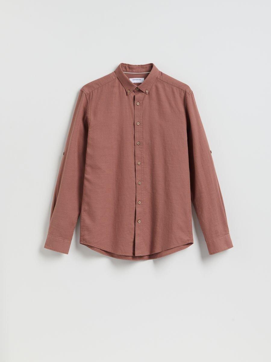 Brown Structural Fabric Regular Fit Shirt, Pink, medium