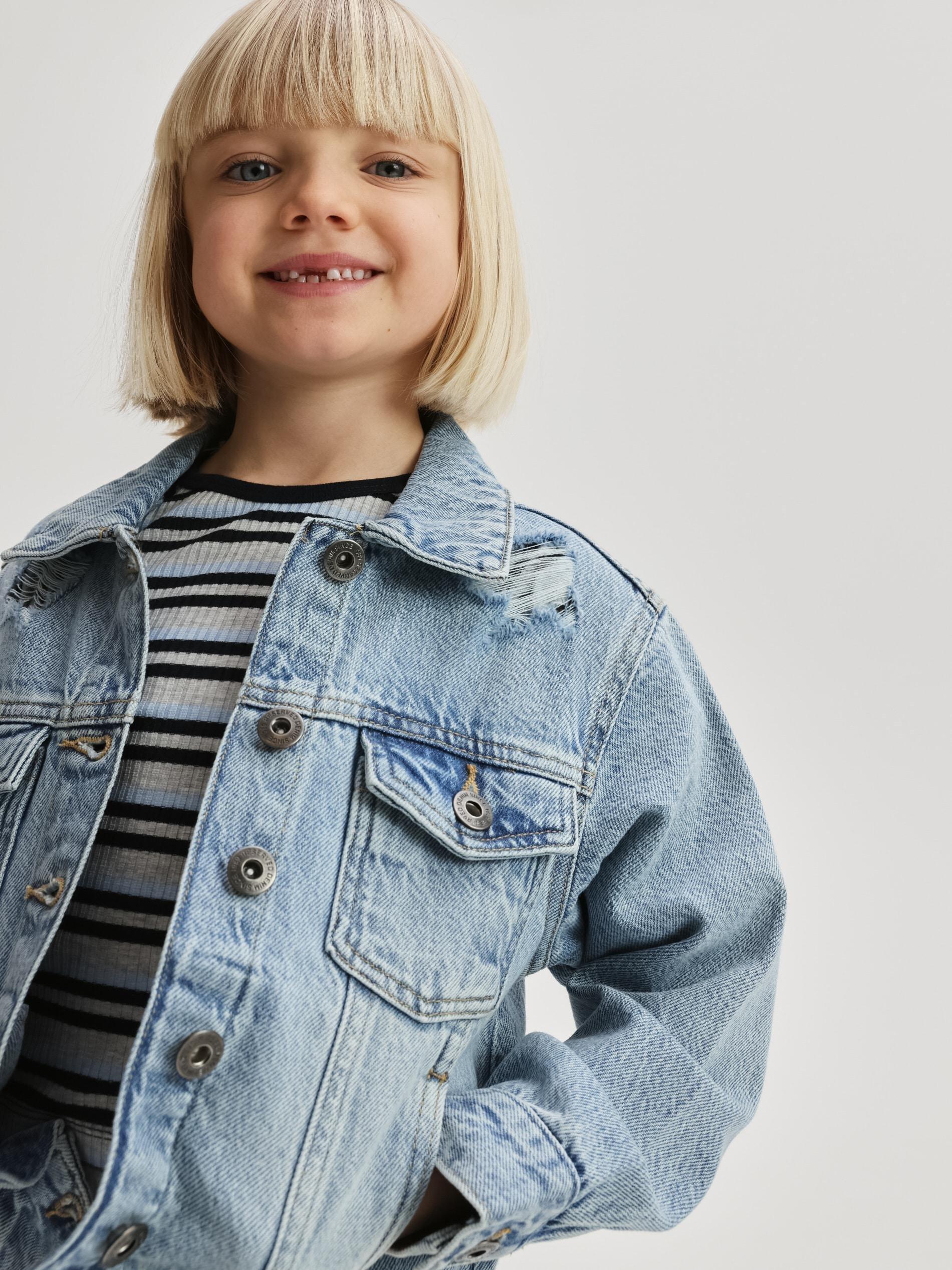 Blue Denim Jacket With Wash Effect, Blue, medium