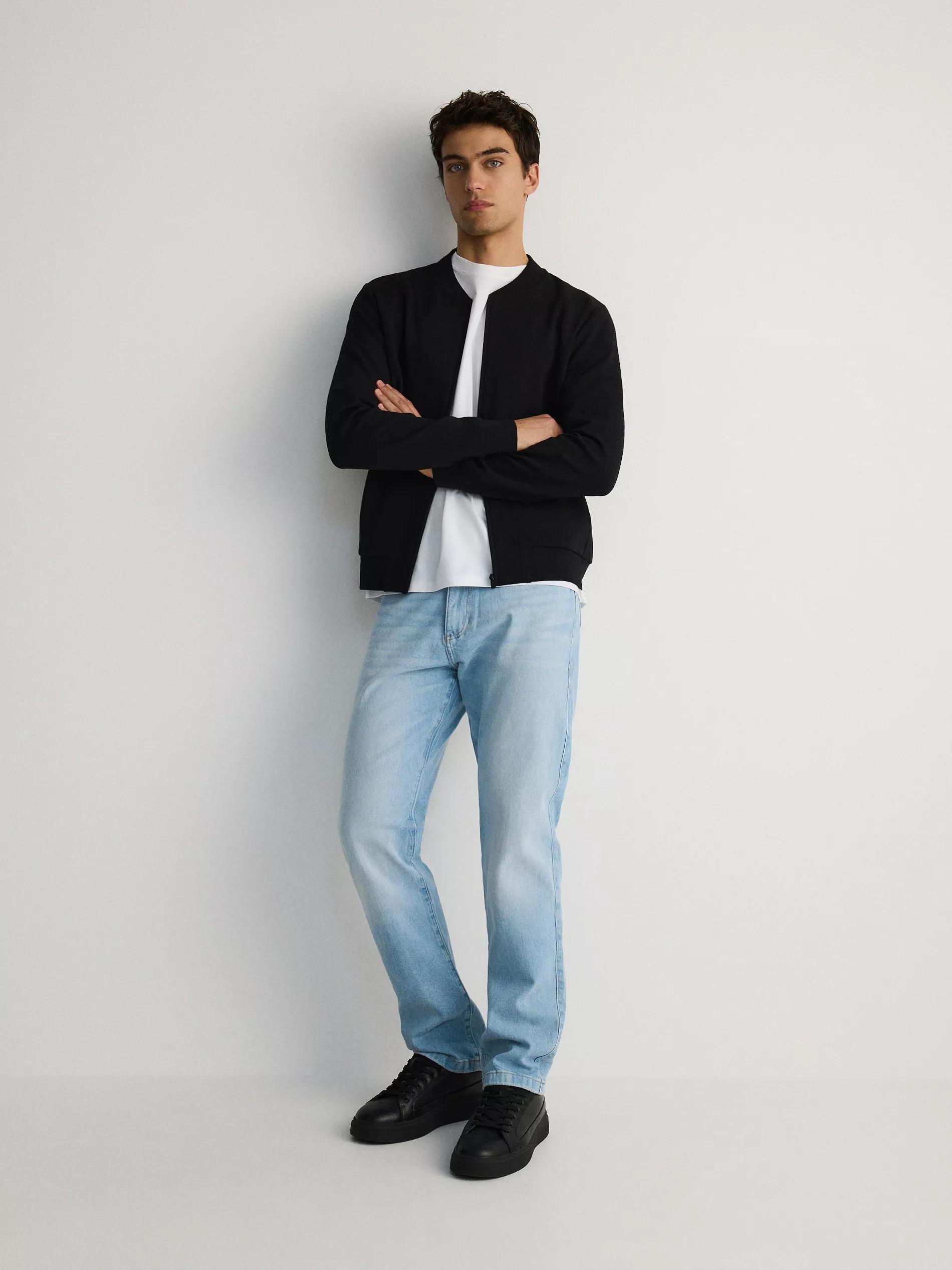 Blue Washed Effect Straight Jeans, , large image number 0