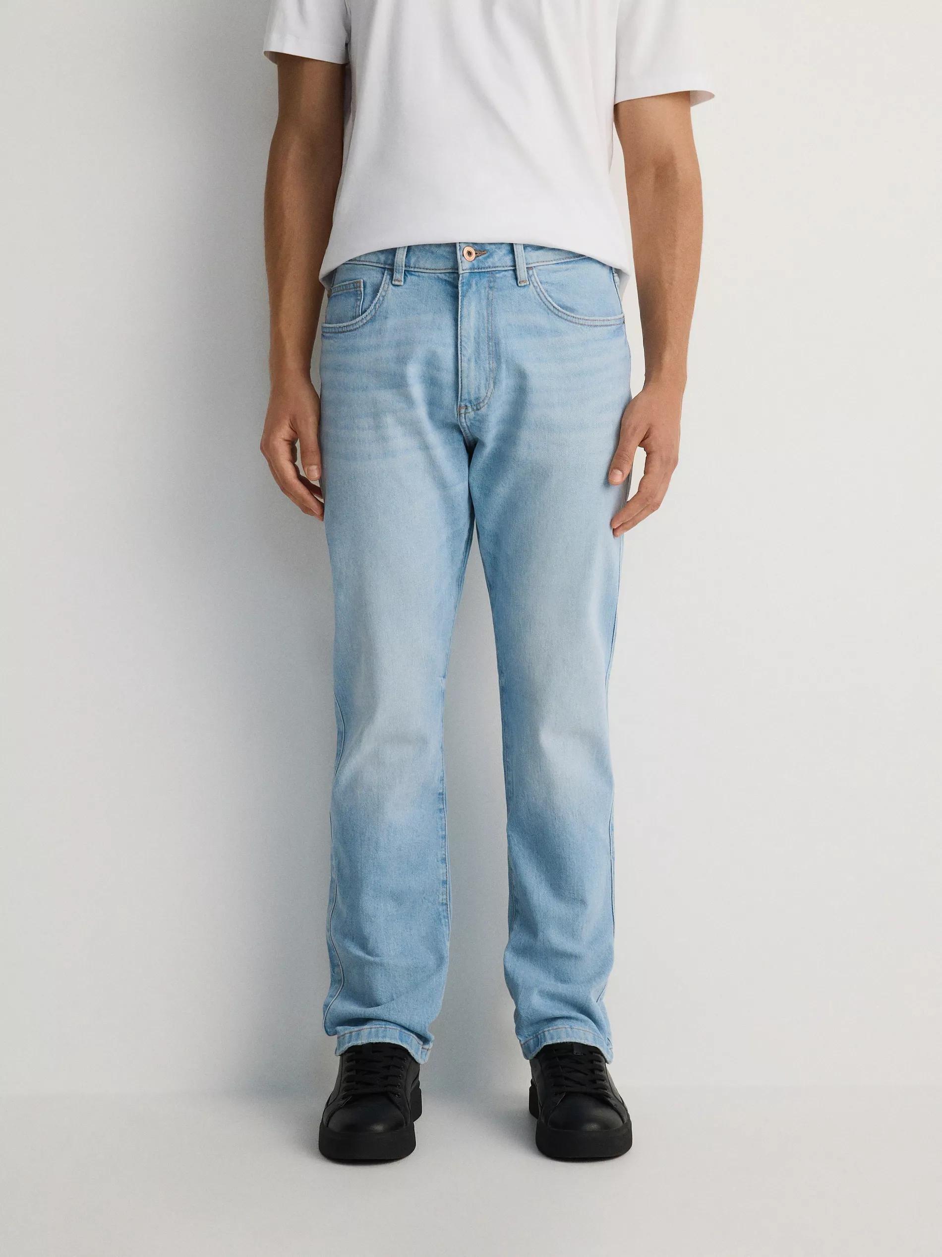 Blue Washed Effect Straight Jeans, , large image number 1