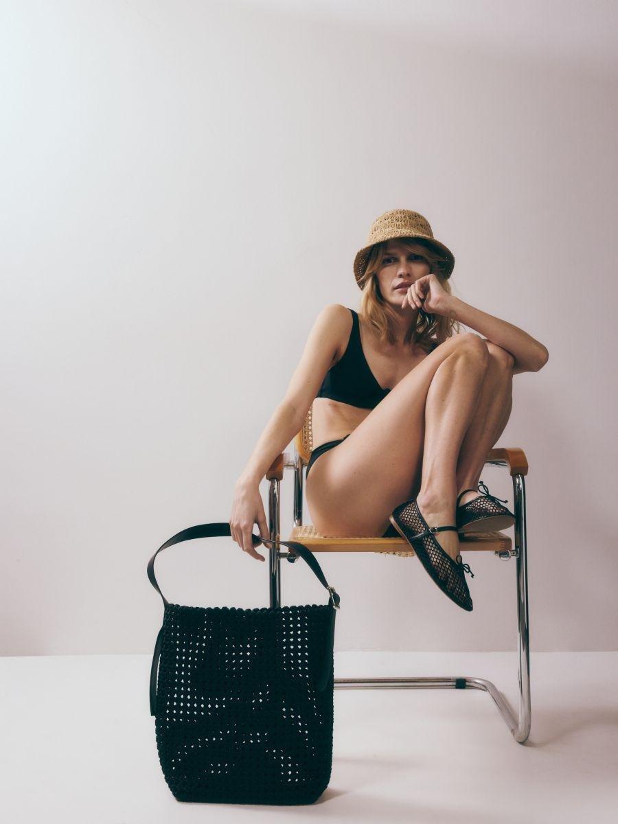 Black Woven Shoulder Bag, , medium
