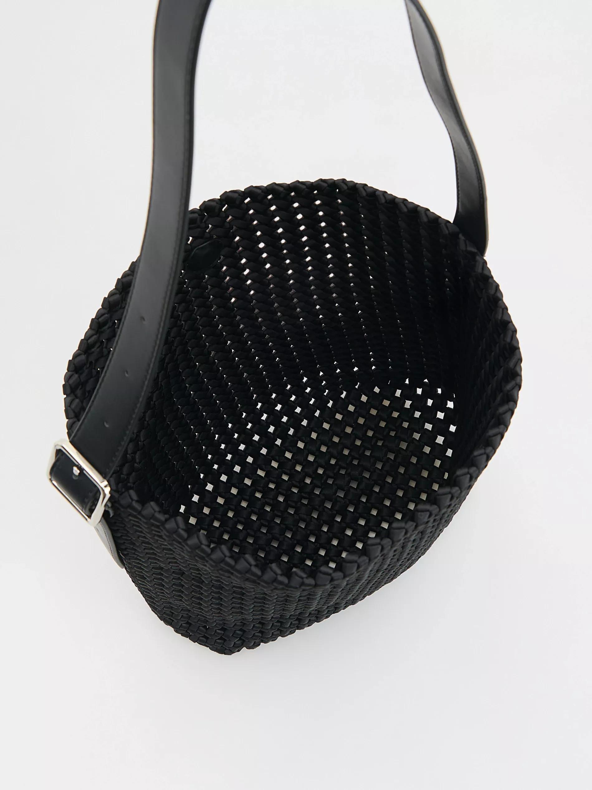 Black Woven Shoulder Bag, Black, large image number 3