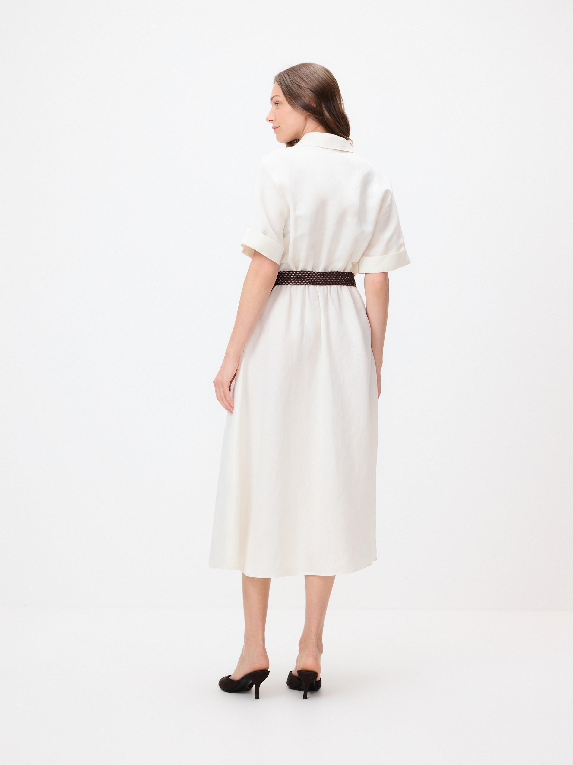 White Linen Blend Midi Dress, White, large image number 3