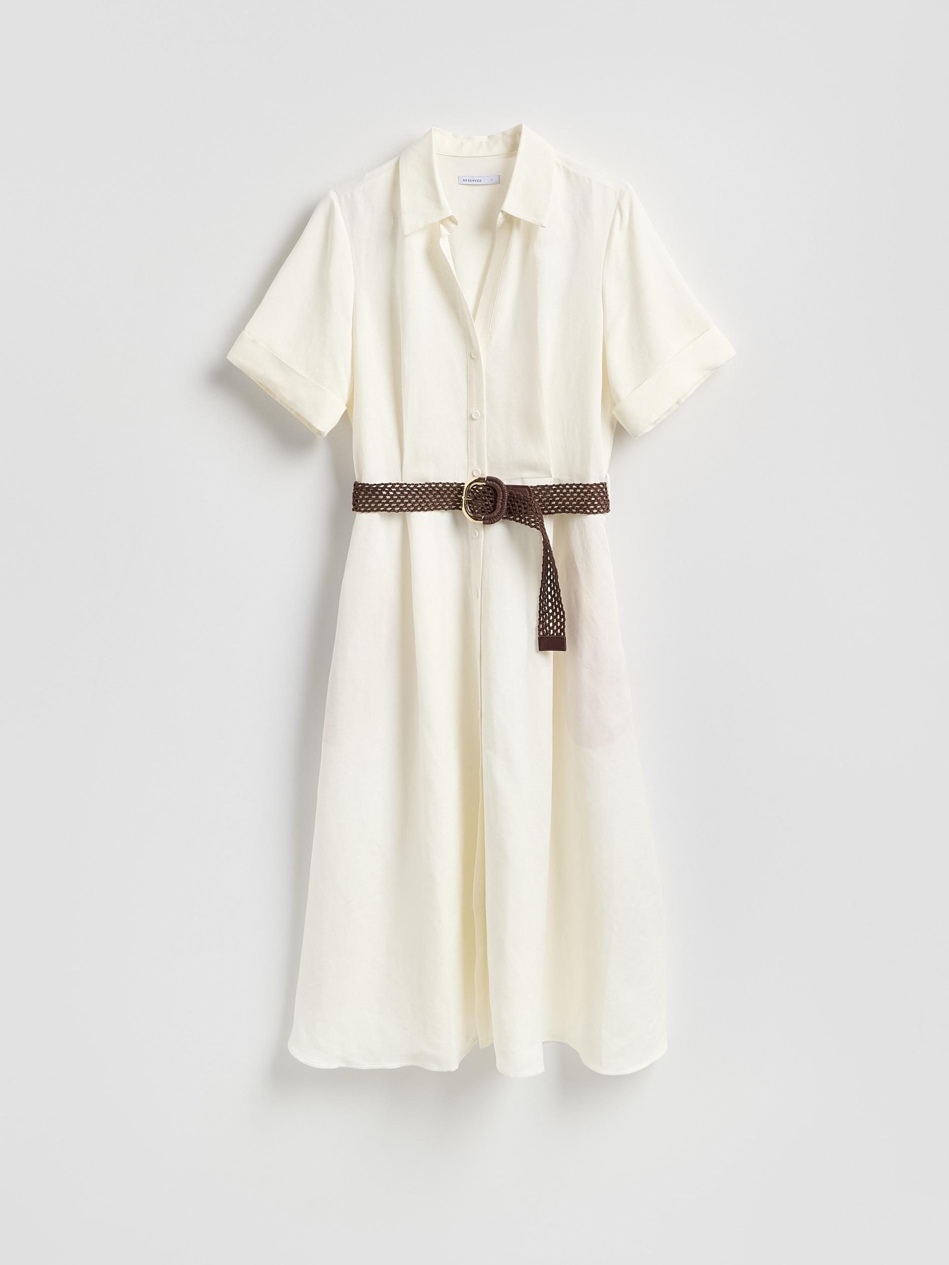 White Linen Blend Midi Dress, White, large image number 4