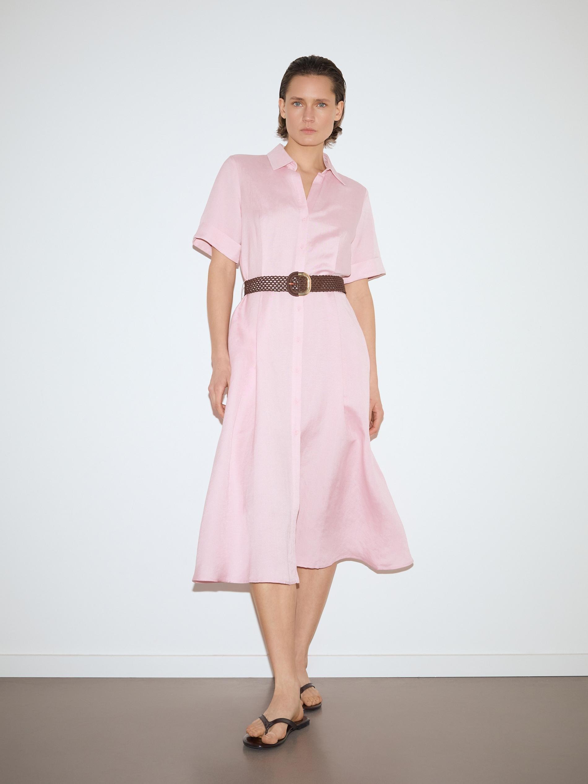Pink Linen Blend Midi Dress, Pink, large image number 0