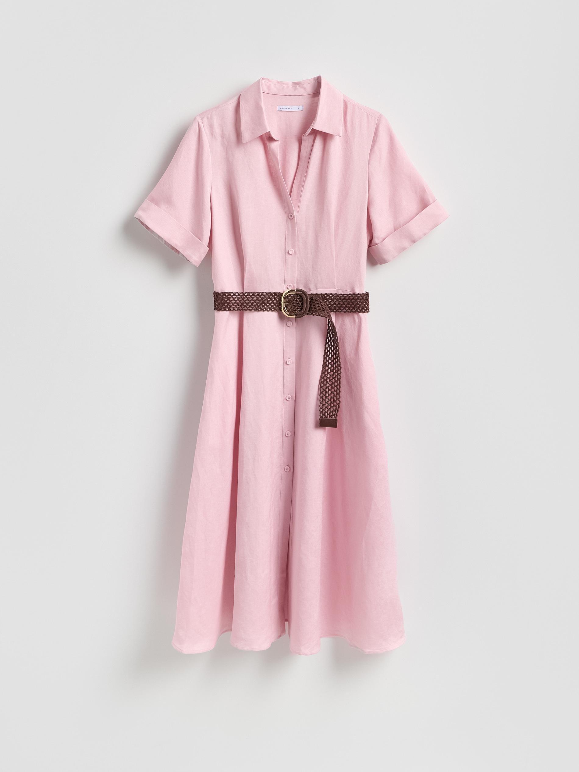 Pink Linen Blend Midi Dress, Pink, medium