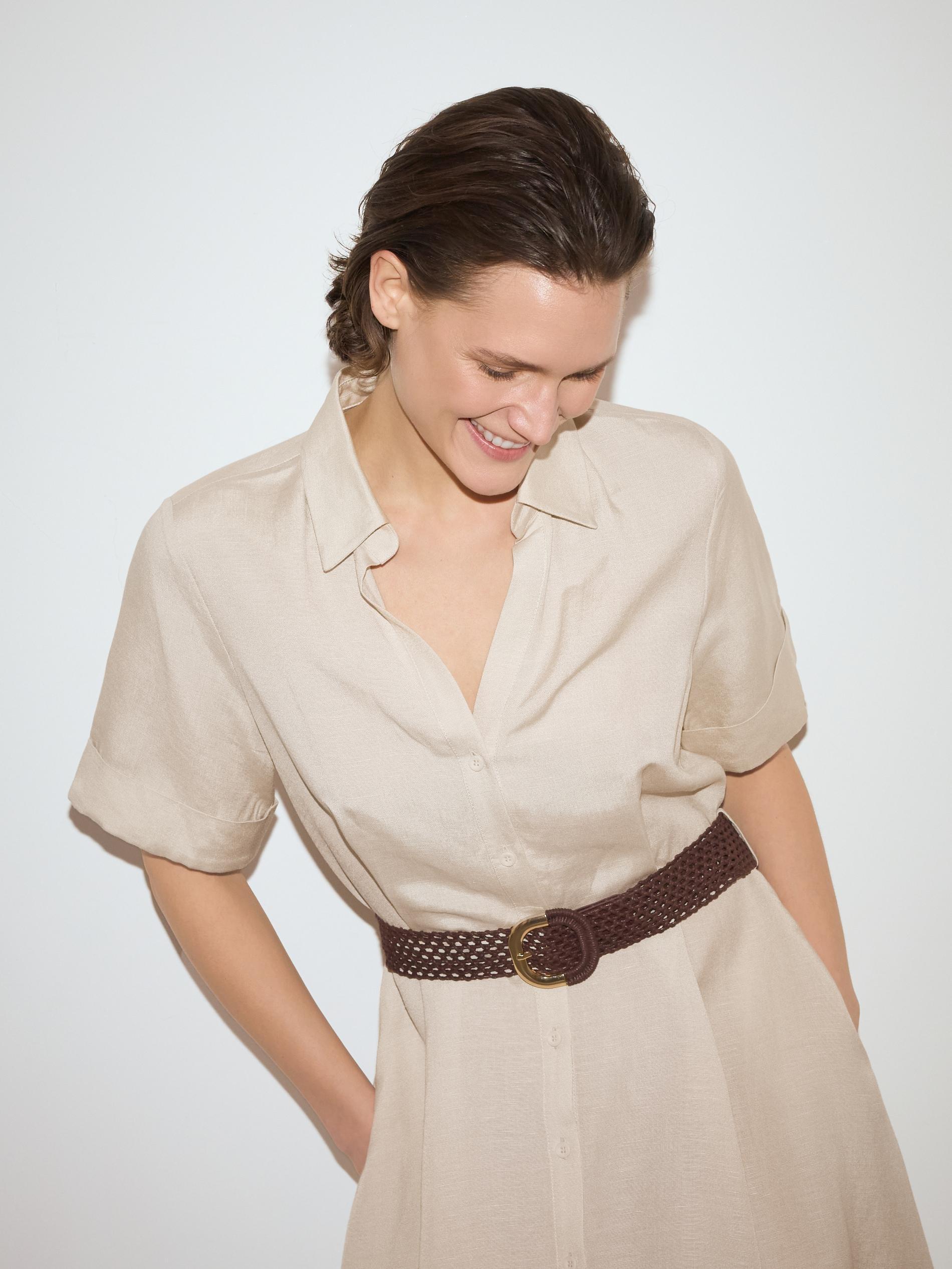 Beige Linen Blend Midi Dress, Beige, large image number 1