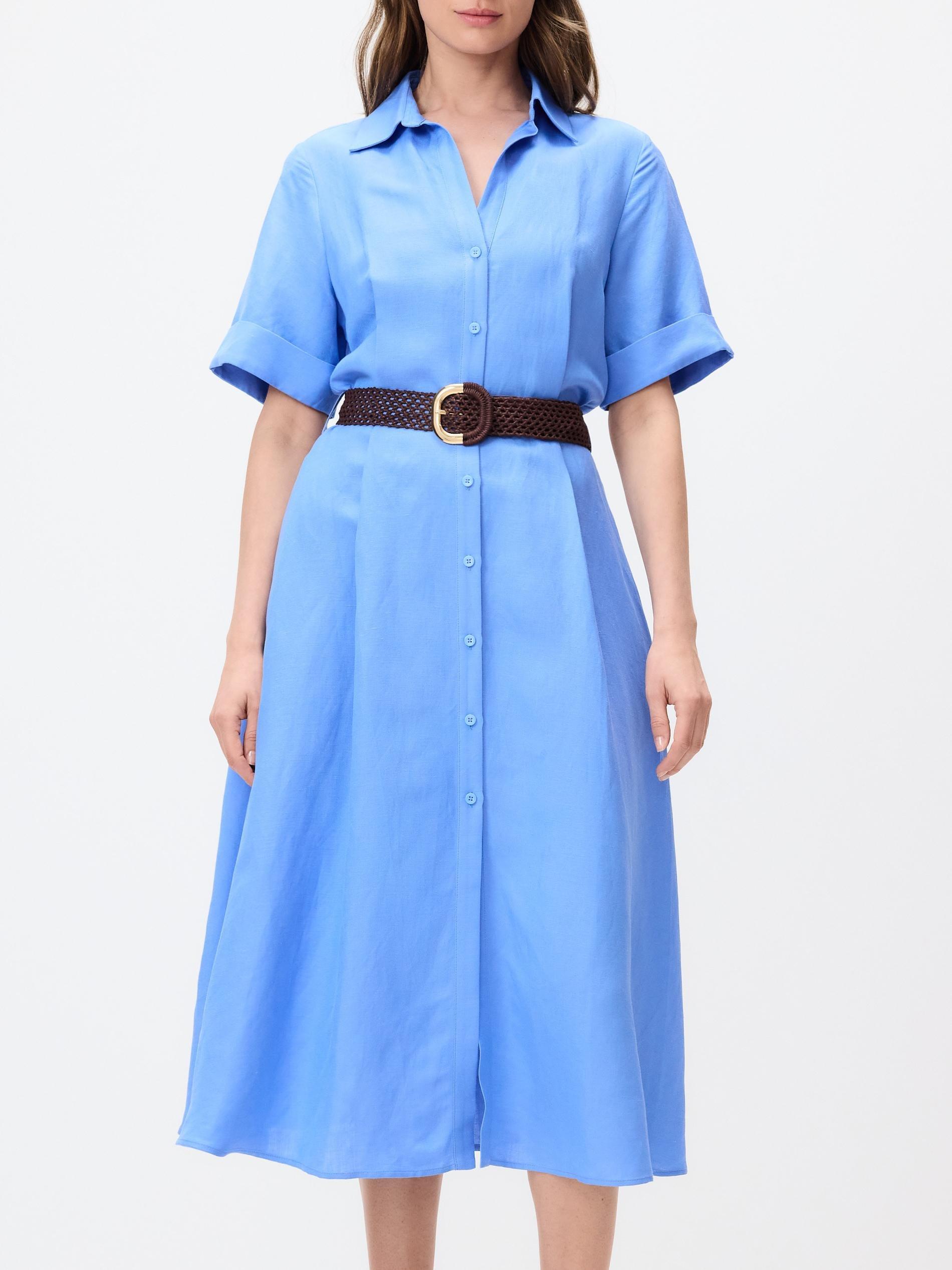 Blue Linen Blend Midi Dress, Blue, large image number 2