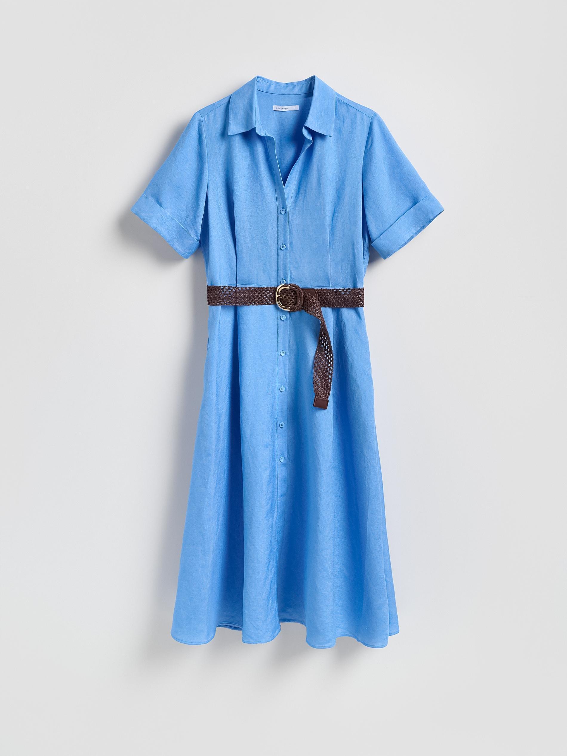 Blue Linen Blend Midi Dress, Blue, large image number 4