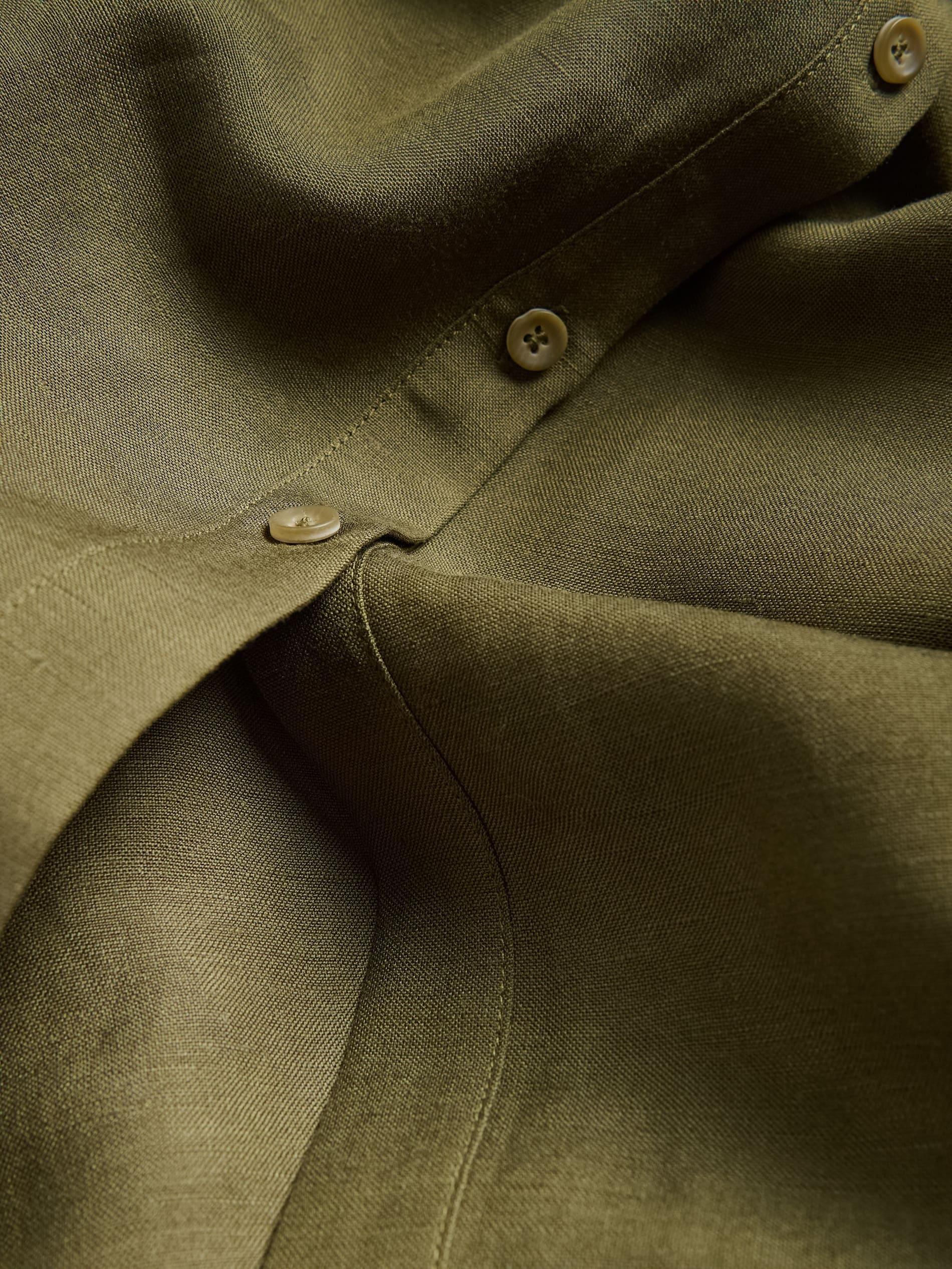 Green Linen Blend Midi Dress, Khaki, large image number 3