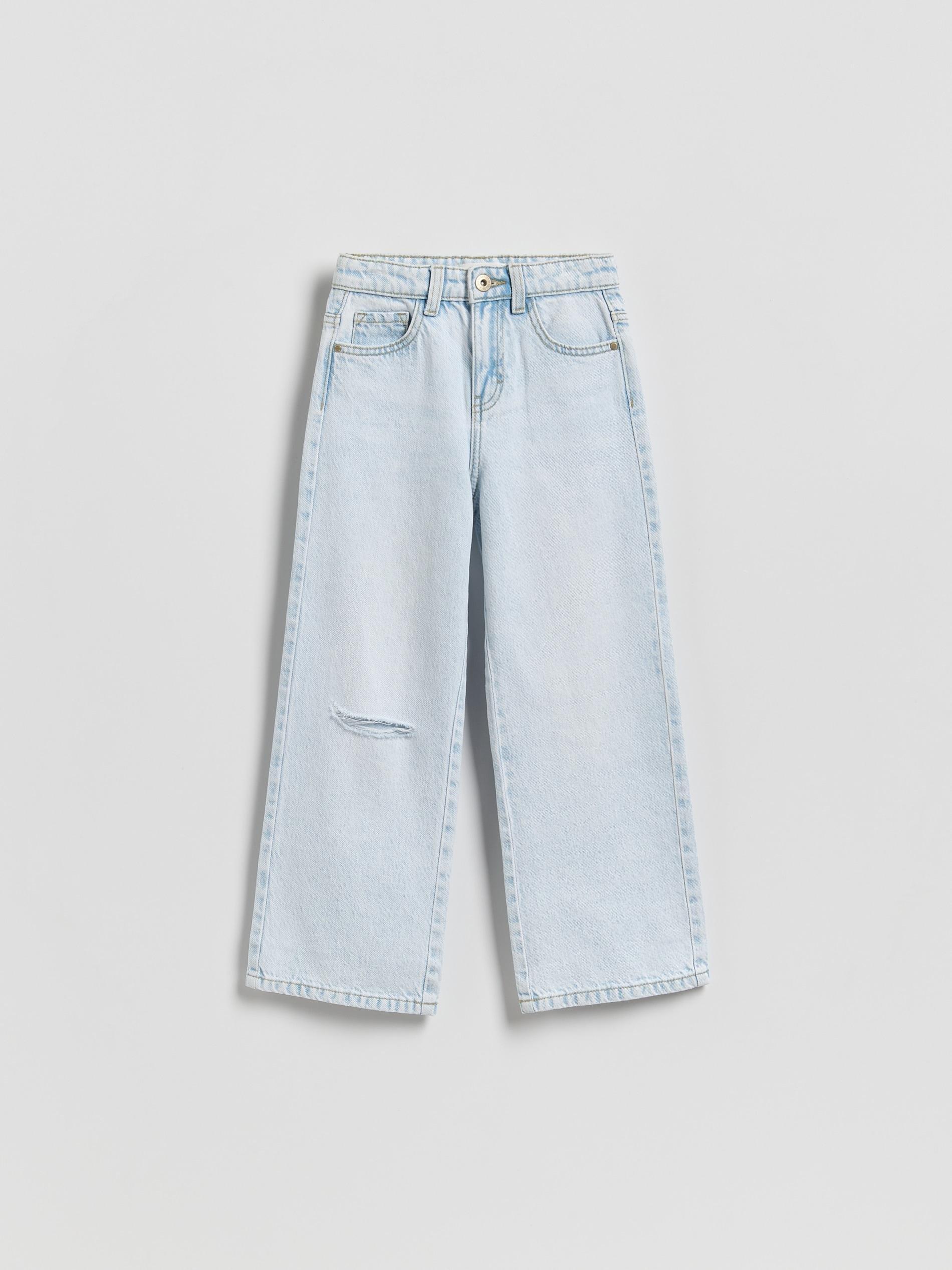 Blue Distressed Wide-Leg Jeans, Blue, medium